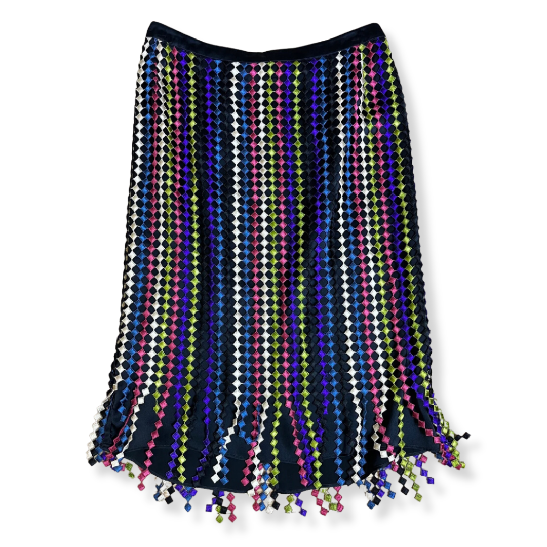 Striped Rainbow Eyelet Silk Skirt by ETRO