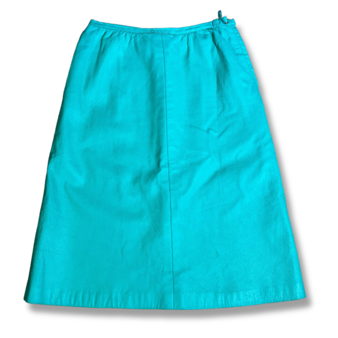 Rare 1960s-1970s Seafoam Teal Leather Skirt by Sills, Bonnie Cashin