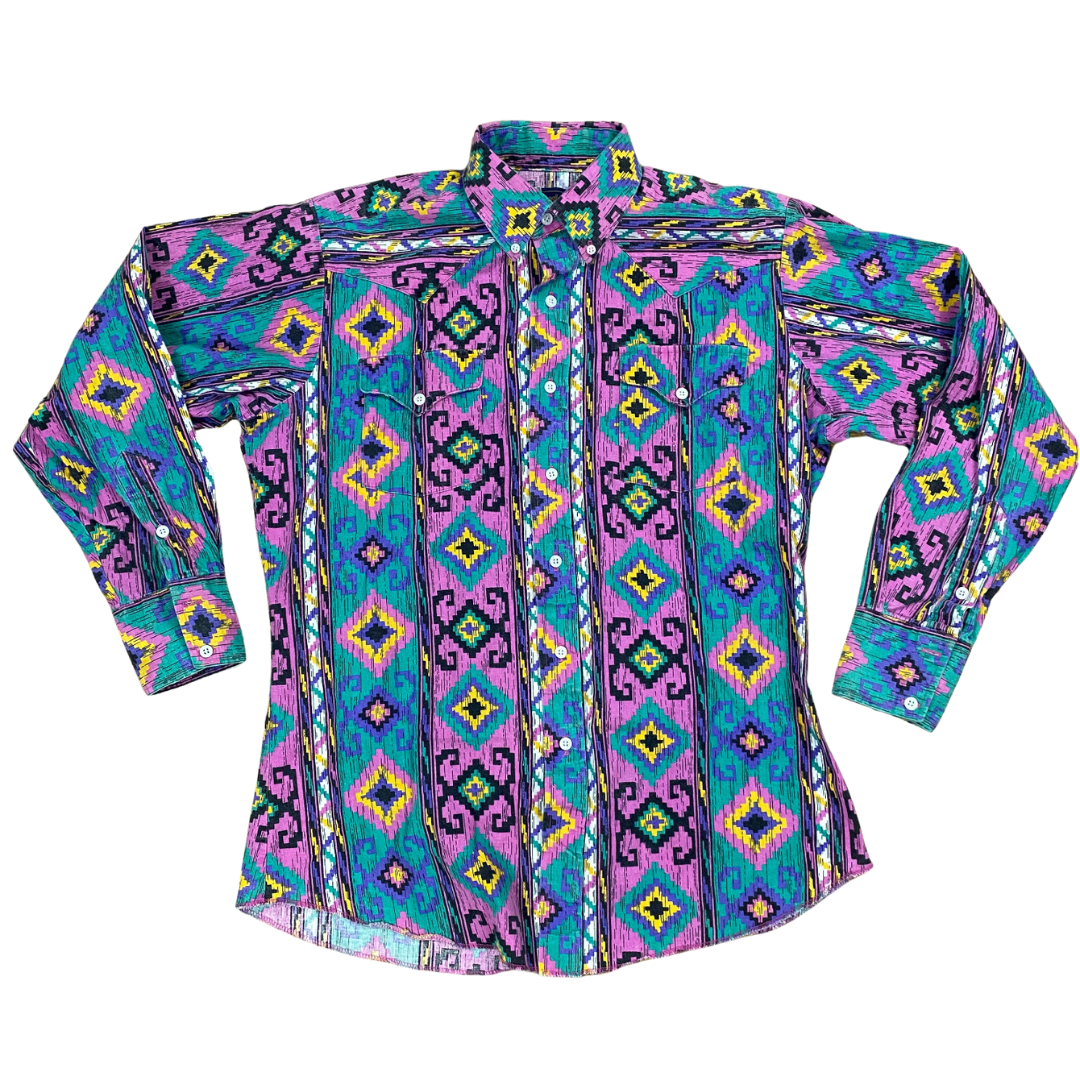 1980s Vibrant Patterned Button Up Shirt by Panhandle Slim