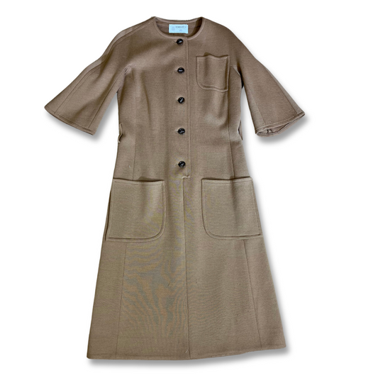 1960s Mod-Style Tan Belted Button-Front Wool Dress by Kimberly