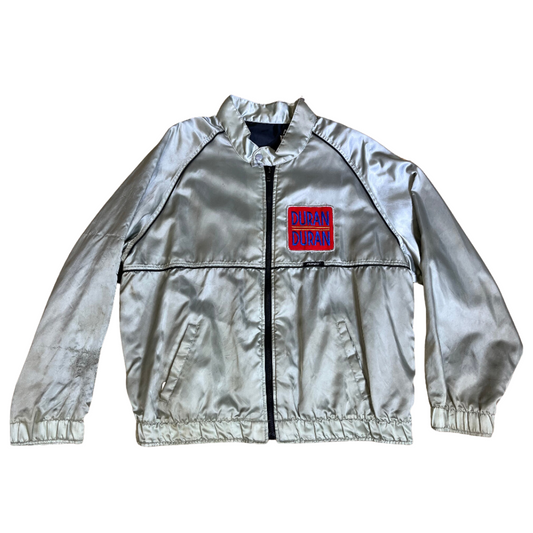 1980s Duran Duran Silver Satin Bomber Jacket by ROADIE