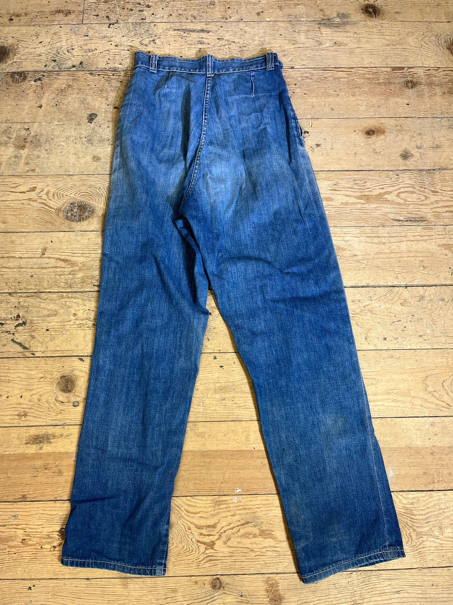 Rare 1950s-1960s Side-Zip Pearl Snap Mid-Wash Denim Jeans by Western Girl