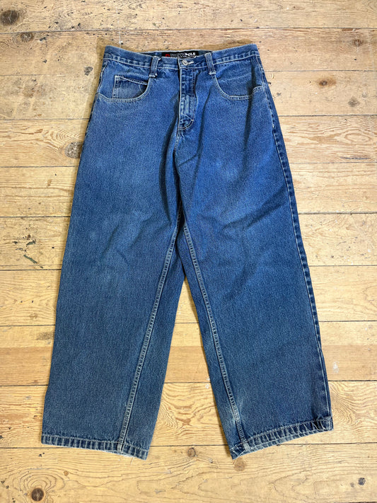 1990s- Y2K Era Streetwear Baggy Mid-Wash Denim Jeans by SOUTH POLE