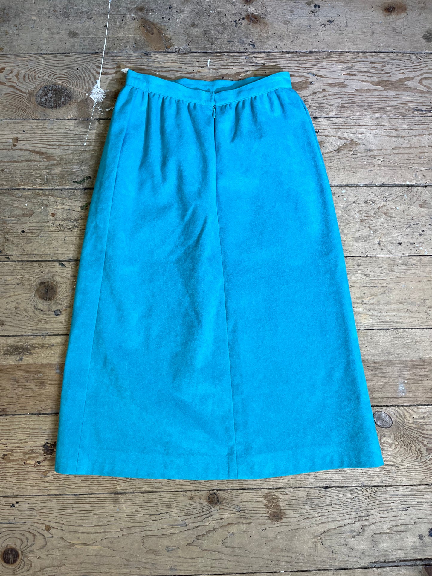 1970s-1980s Teal Faux Suede A-Line Skirt by Designer Images