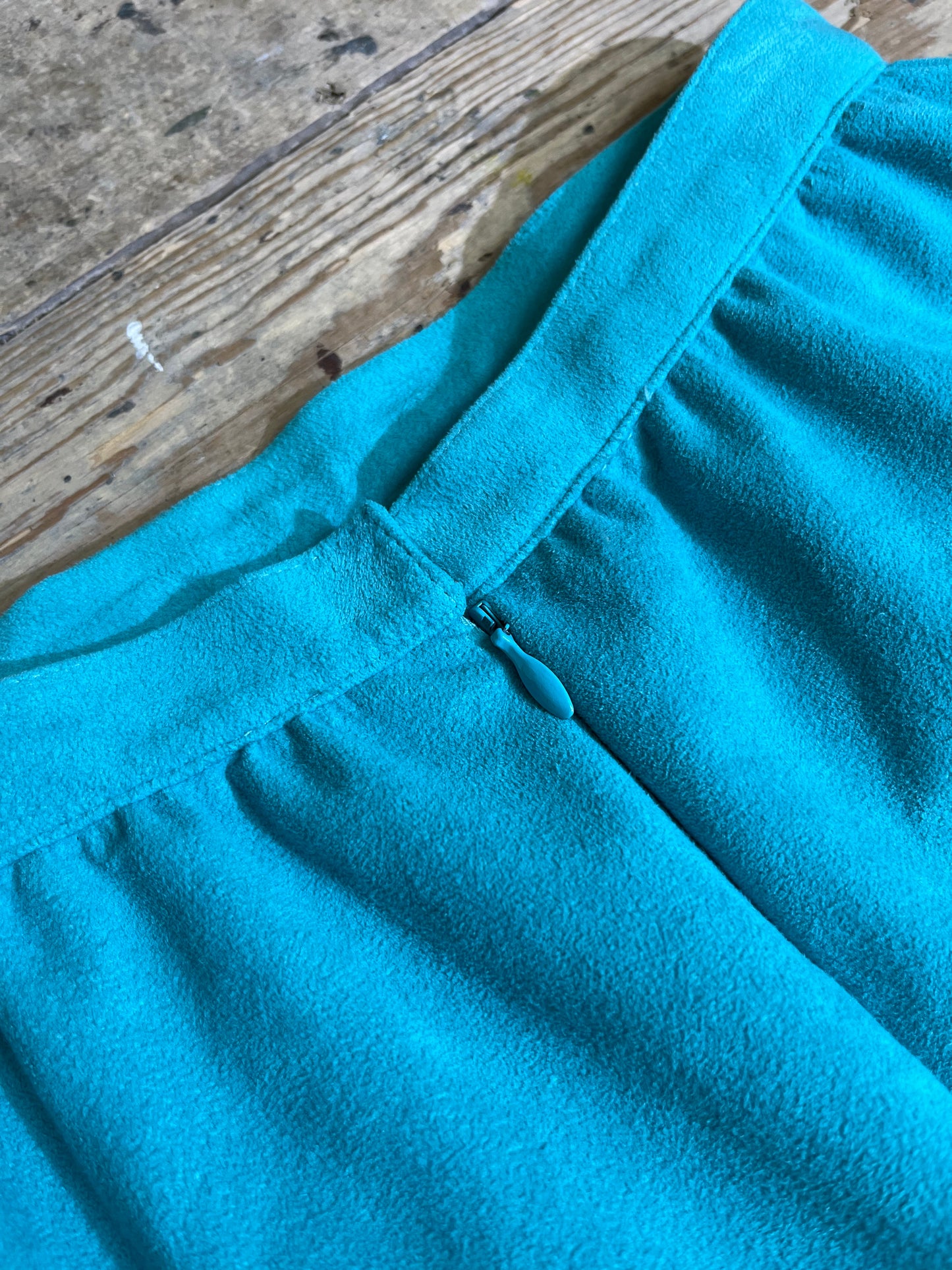 1970s-1980s Teal Faux Suede A-Line Skirt by Designer Images