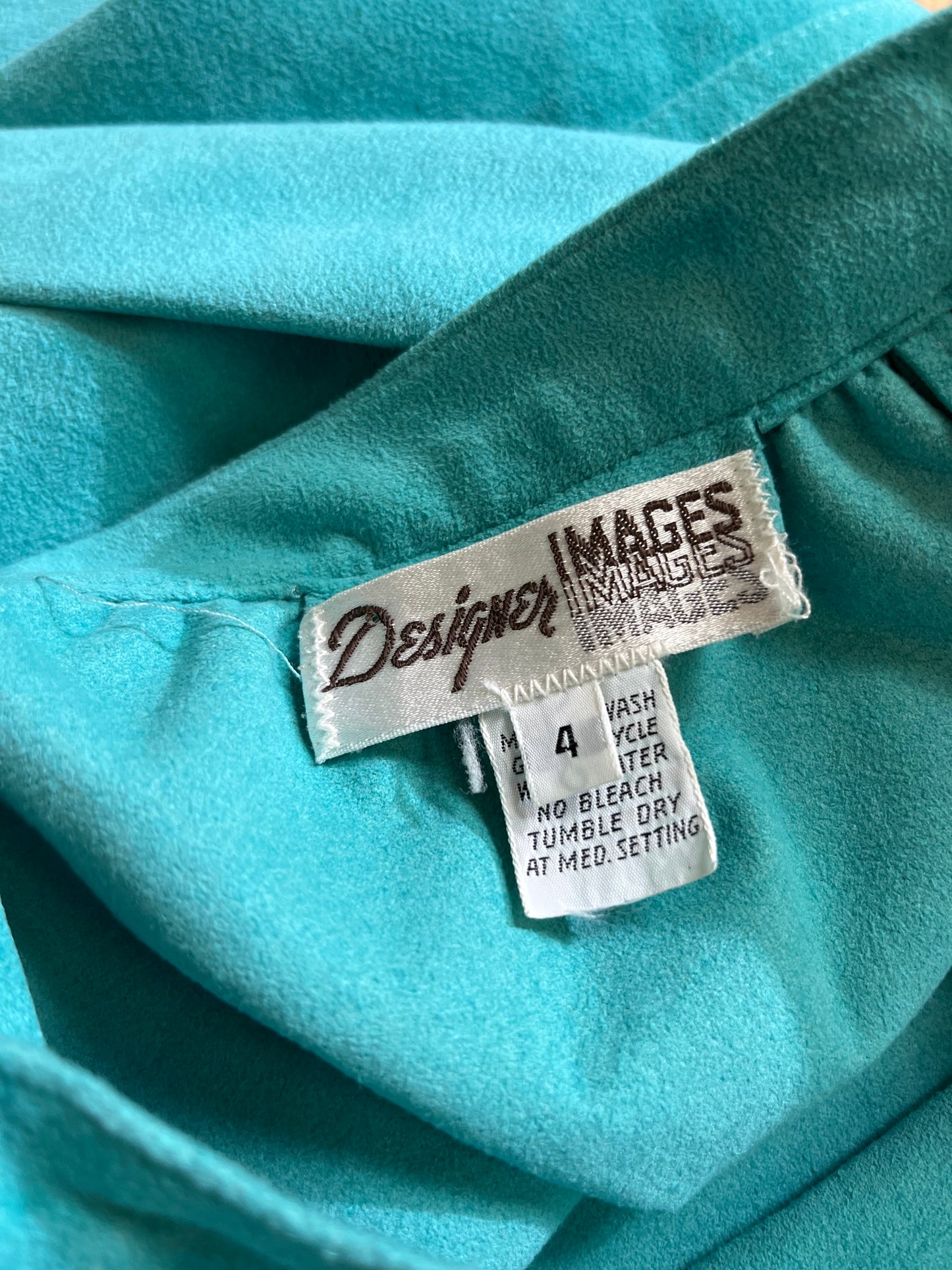 1970s-1980s Teal Faux Suede A-Line Skirt by Designer Images