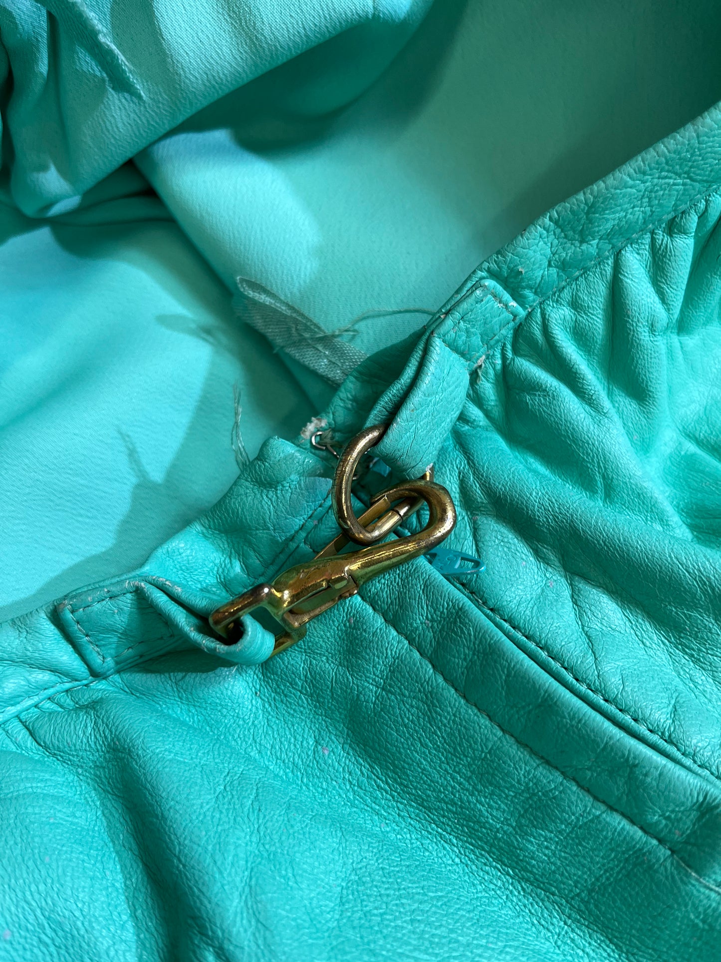 Rare 1960s-1970s Seafoam Teal Leather Skirt by Sills, Bonnie Cashin