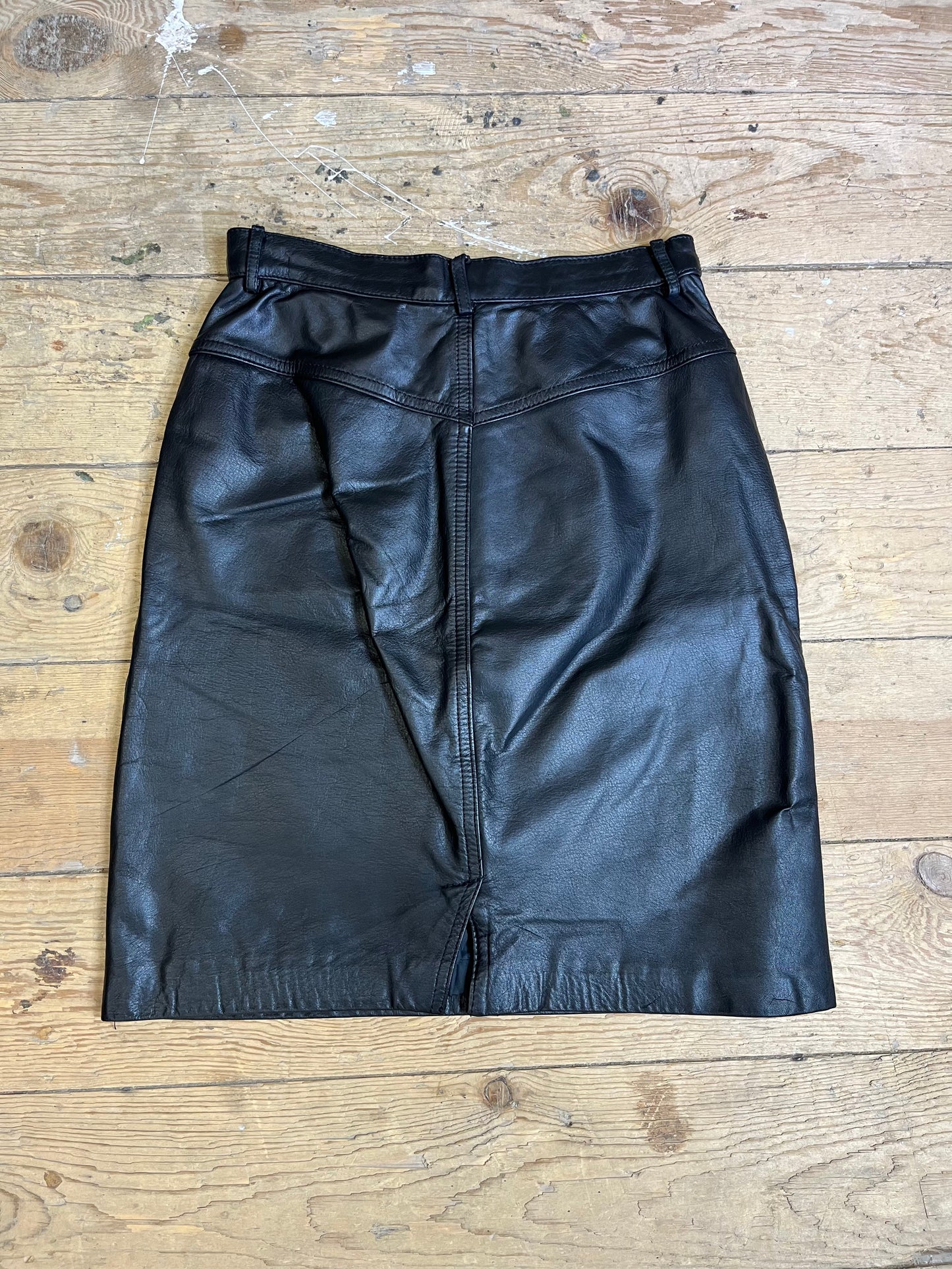 1990s Black Leather Pencil Skirt by ROBINSON'S