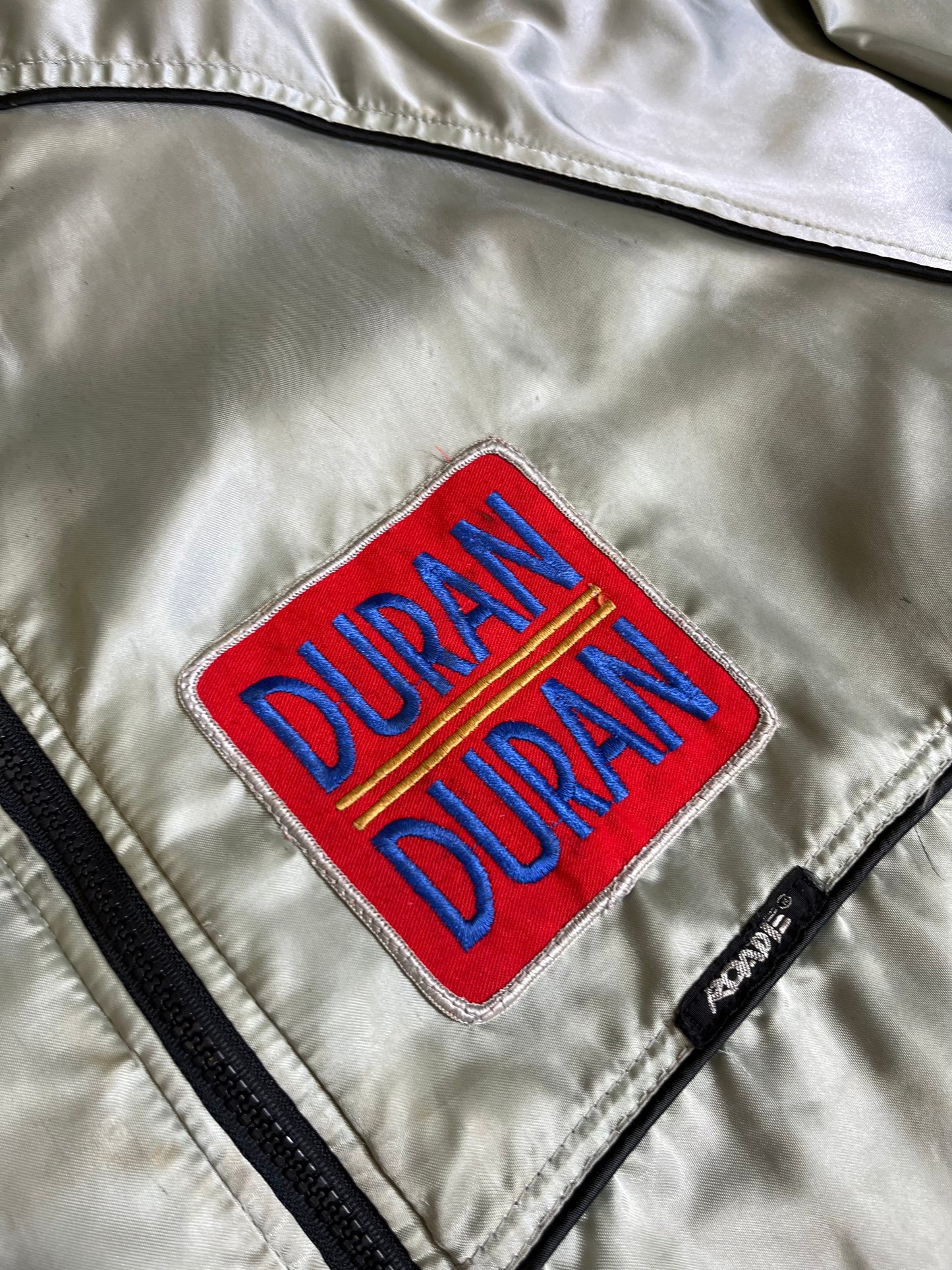 1980s Duran Duran Silver Satin Bomber Jacket by ROADIE