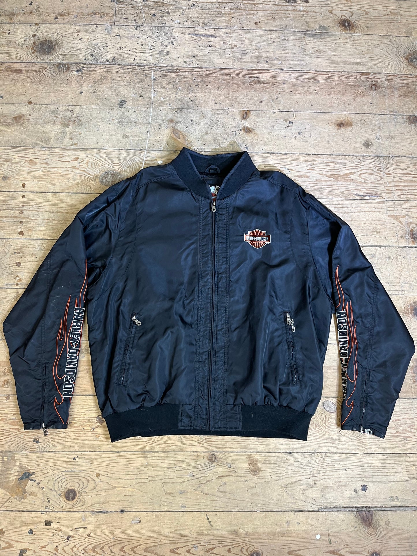 Harley Davidson Flames Zip-Up Bomber Jacket by Harley Davidson Motor Clothes