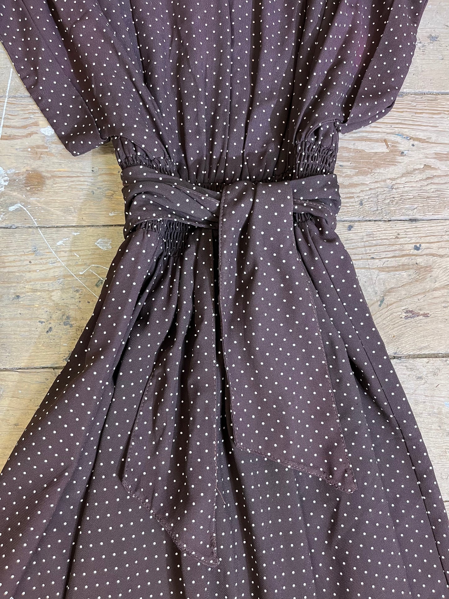 1970s Brown Polka Dot Collared School Dress by Young Edwardian, Arpeja