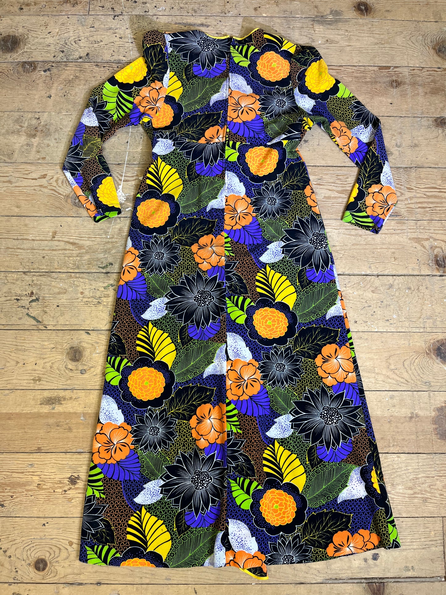 1970s French Psychedelic Floral Pattern Dress