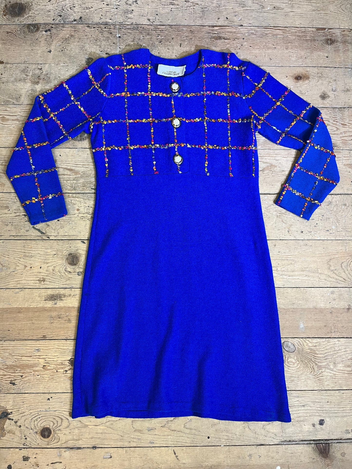 1980s-1990s Royal Blue Knit Adorned Dress by Steve Fabrikant