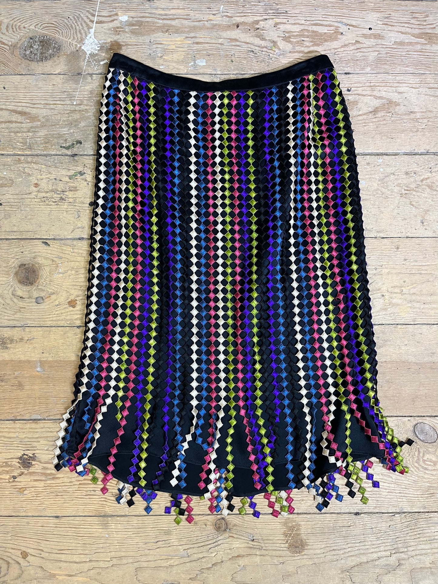 Striped Rainbow Eyelet Silk Skirt by ETRO