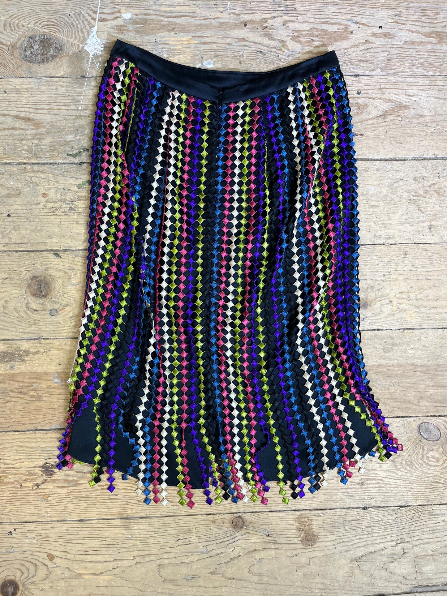 Striped Rainbow Eyelet Silk Skirt by ETRO