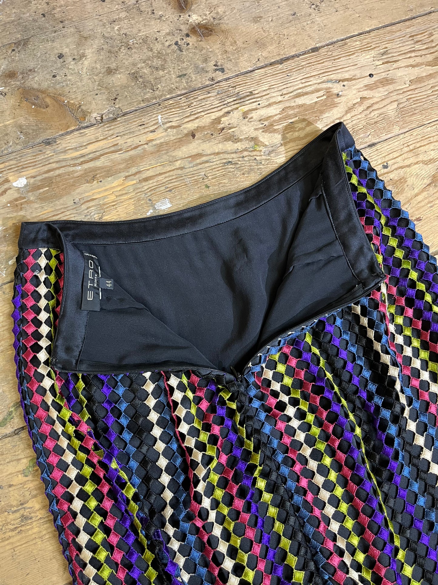 Striped Rainbow Eyelet Silk Skirt by ETRO