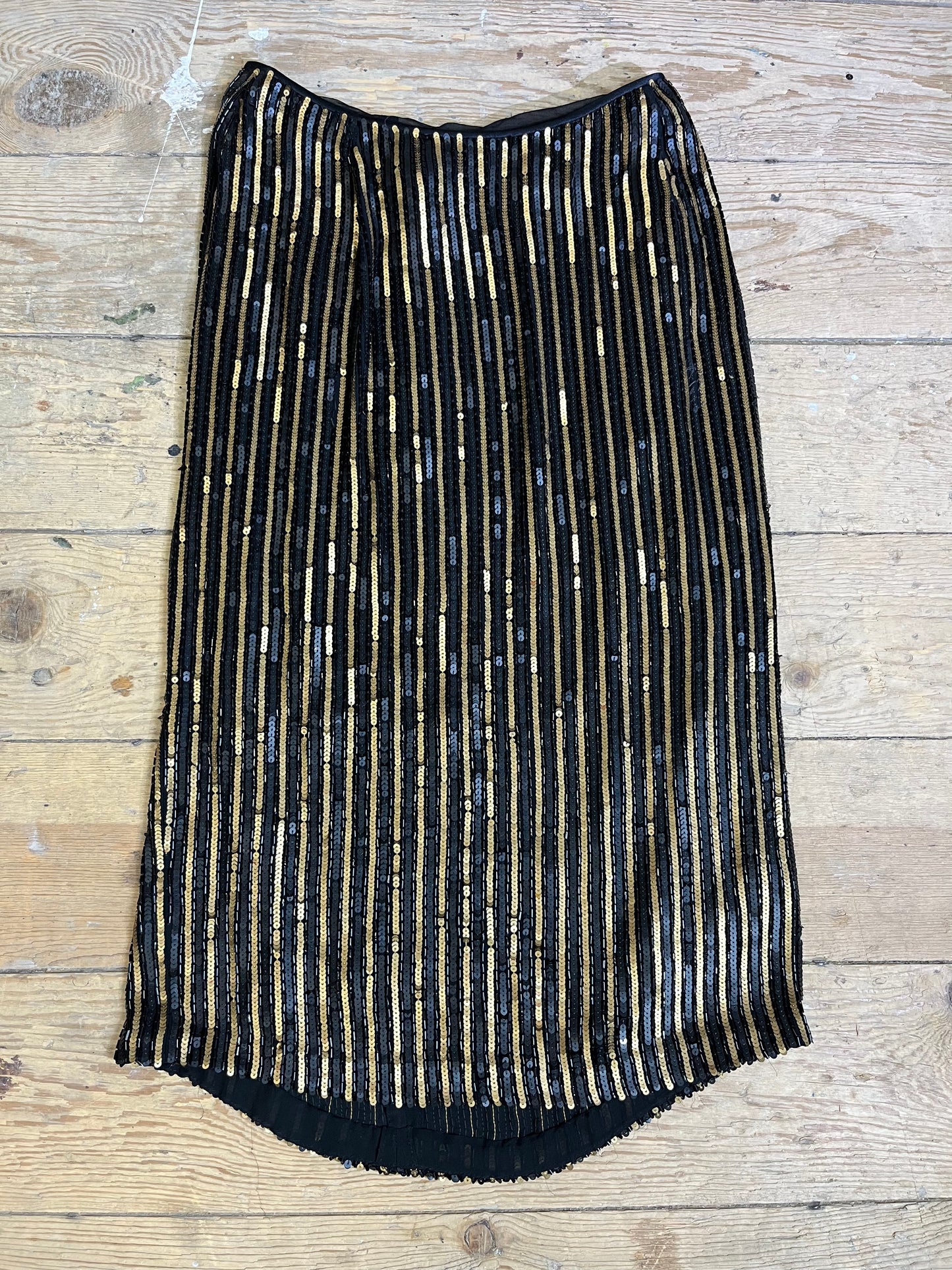 Vintage Black & Gold Striped Sequin Beadwork Skirt