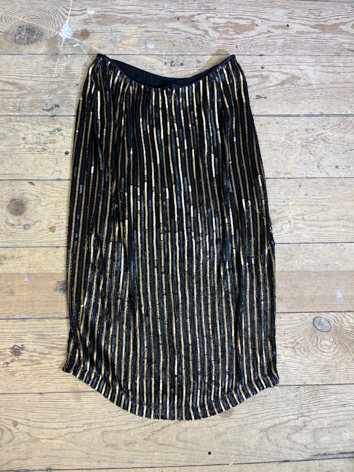 Vintage Black & Gold Striped Sequin Beadwork Skirt