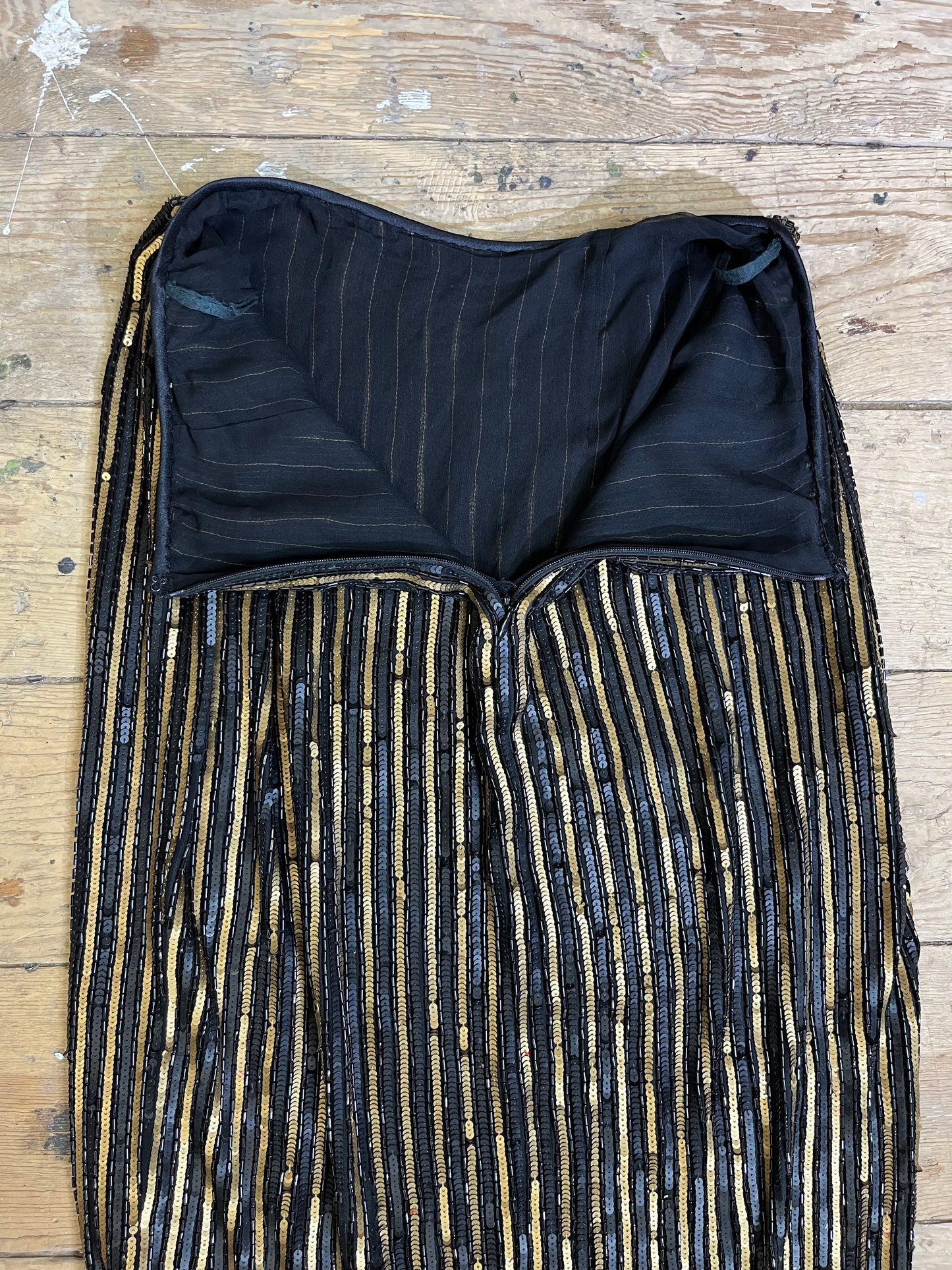 Vintage Black & Gold Striped Sequin Beadwork Skirt