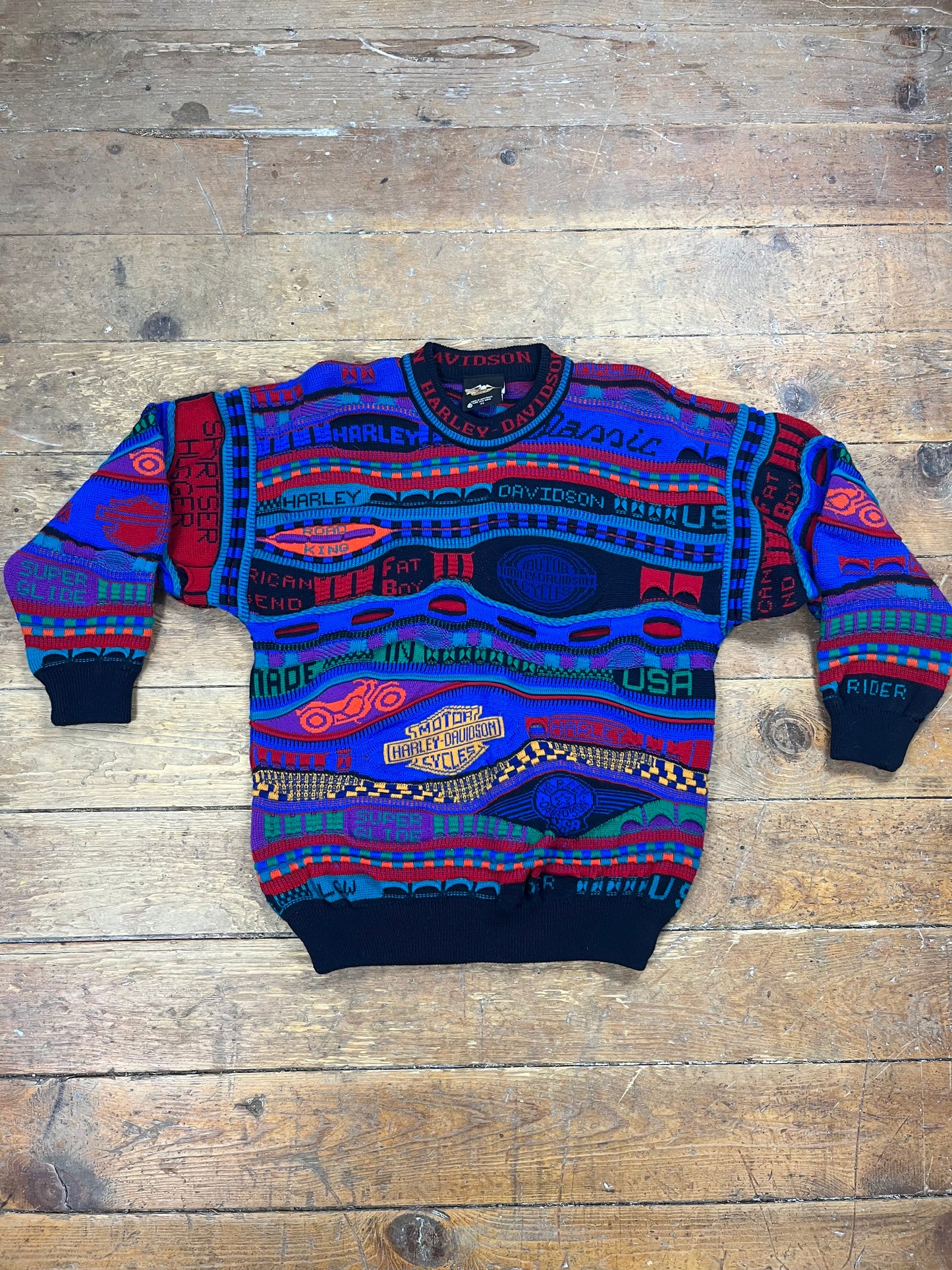 Rare 1990s Multicolor Wool Coogi-Style Sweater by Harley Davidson