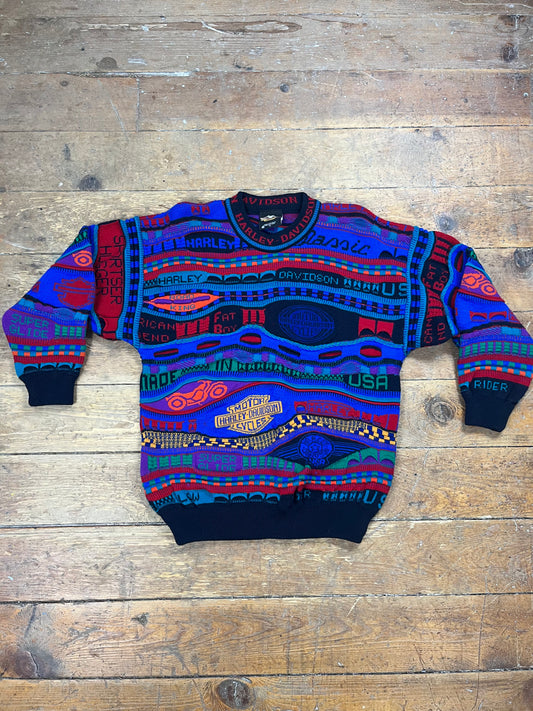 Rare 1990s Multicolor Wool Coogi-Style Sweater by Harley Davidson