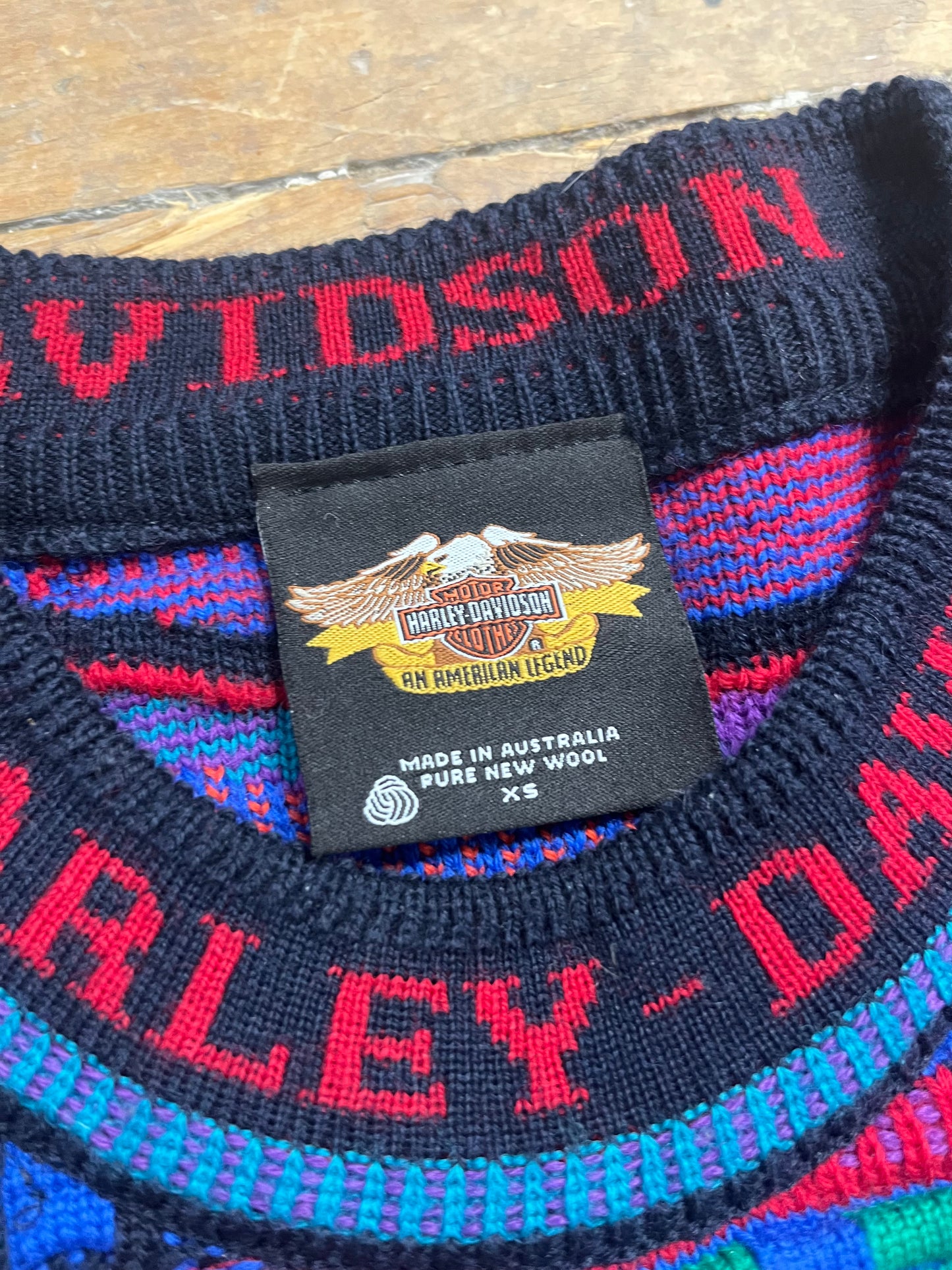 Rare 1990s Multicolor Wool Coogi-Style Sweater by Harley Davidson