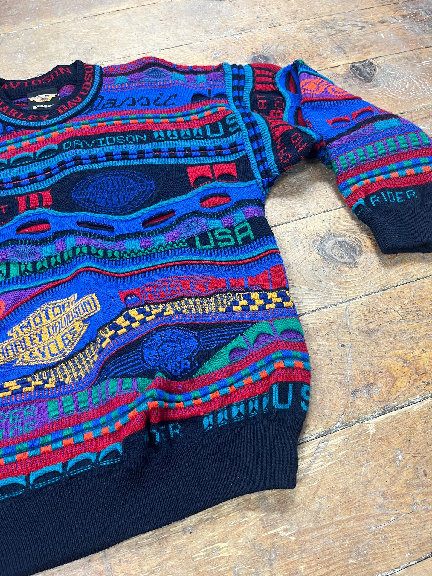 Rare 1990s Multicolor Wool Coogi-Style Sweater by Harley Davidson