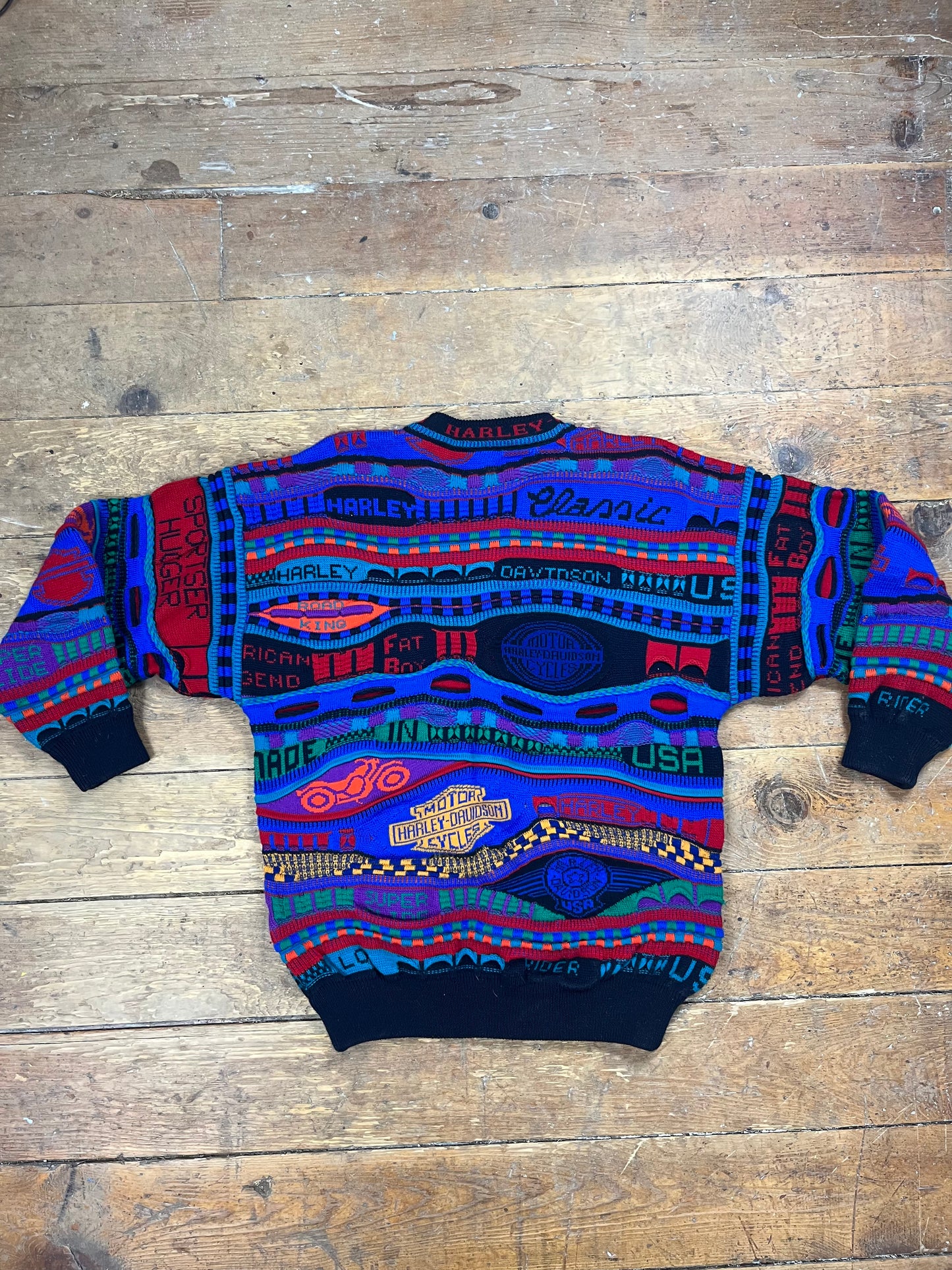 Rare 1990s Multicolor Wool Coogi-Style Sweater by Harley Davidson