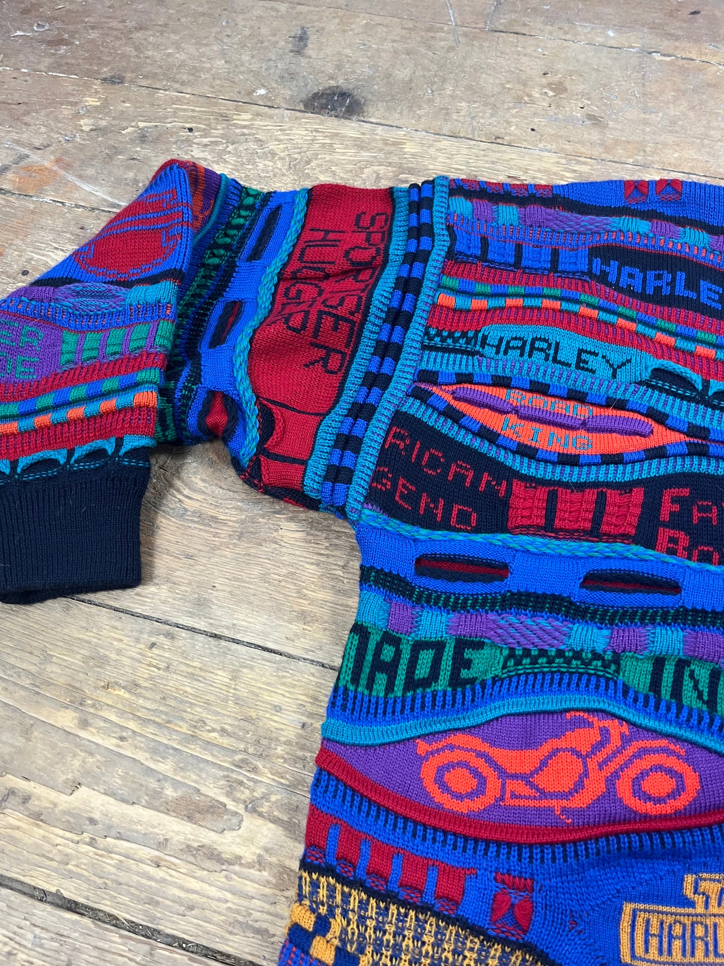 Rare 1990s Multicolor Wool Coogi-Style Sweater by Harley Davidson