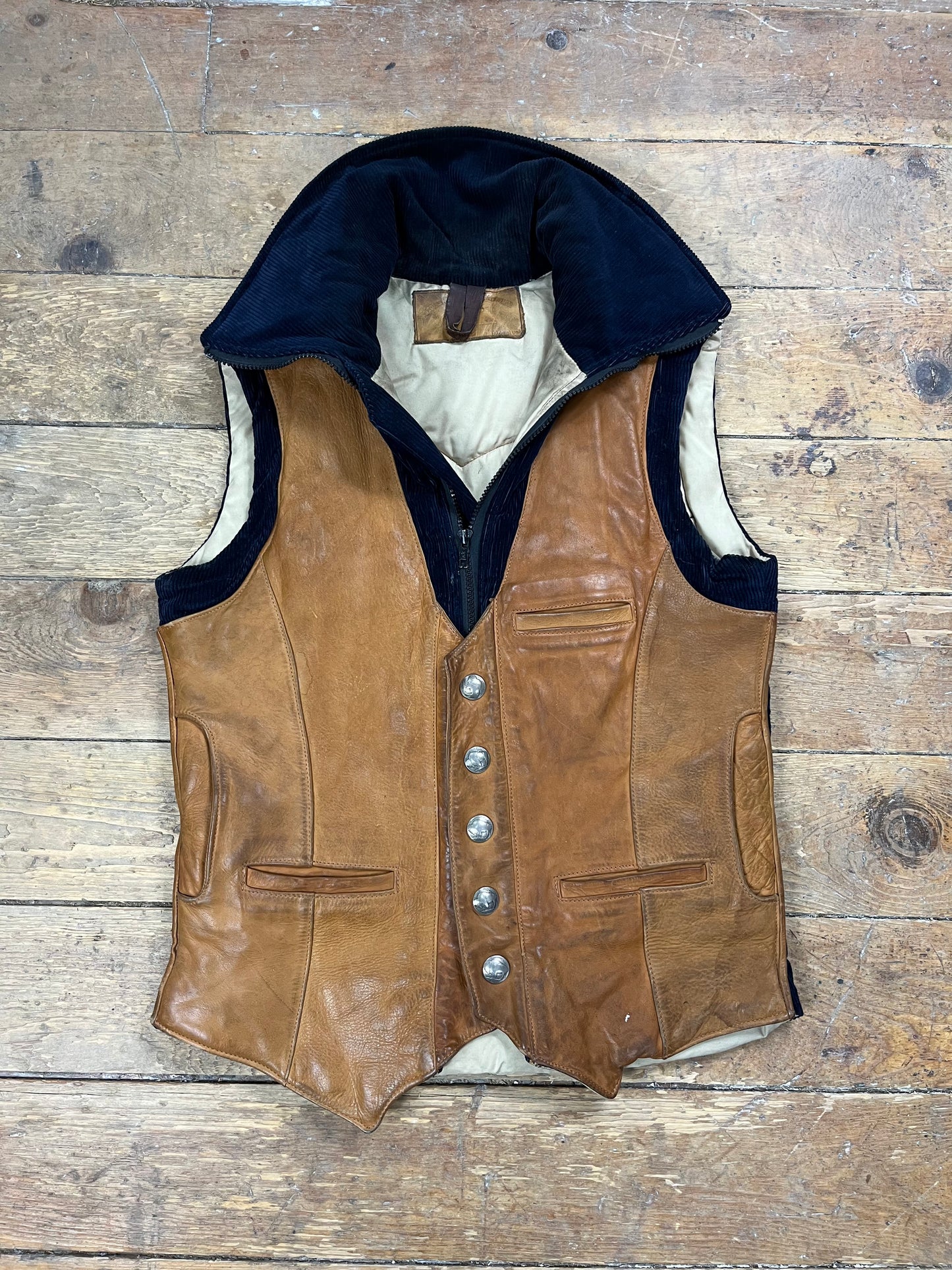 1970s Leather and Corduroy Vest by Storm Mountain Sportswear