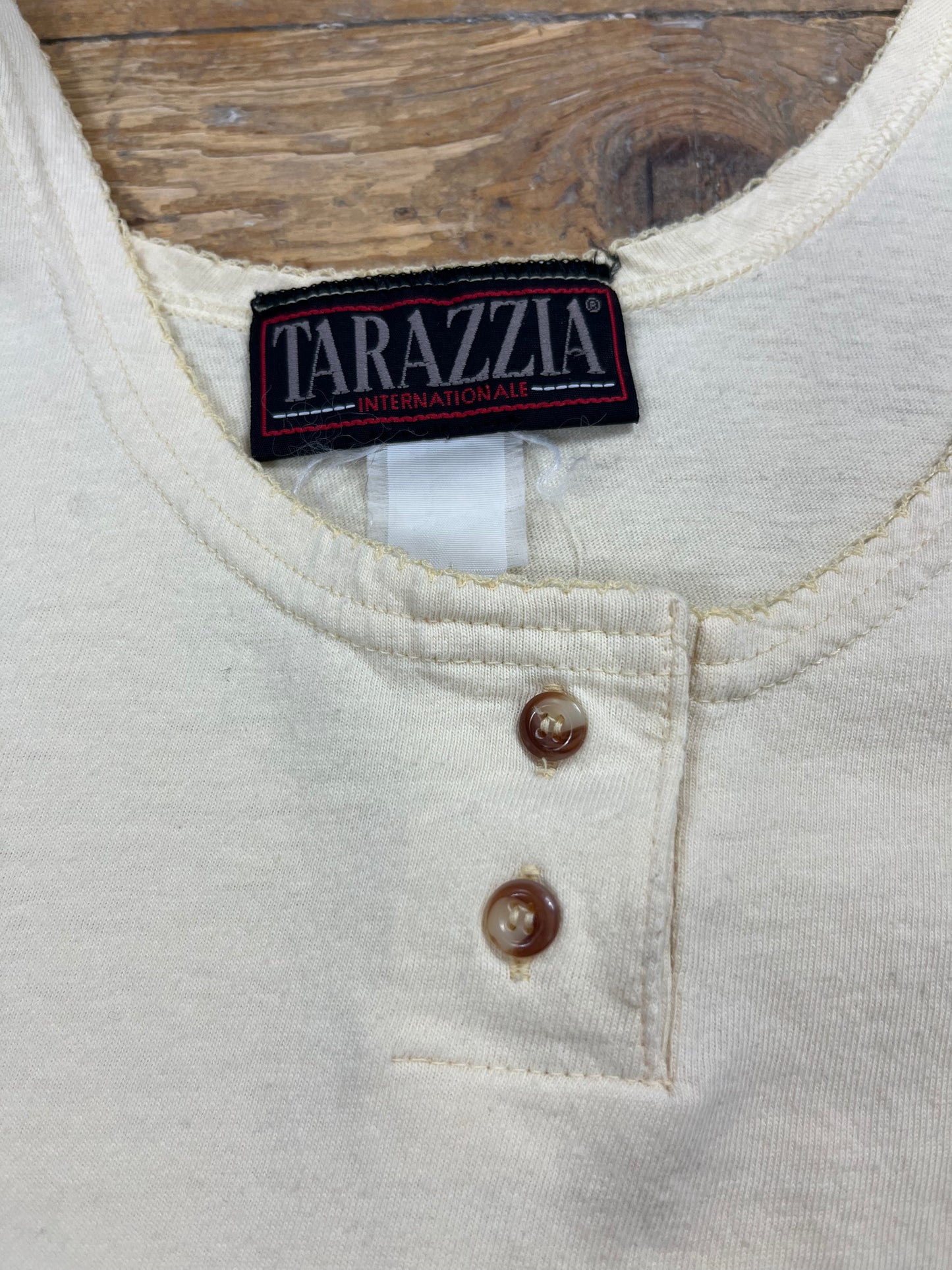 1980s-1990s Cream and Lace Henley Tank Top by Tarazzia Internationale