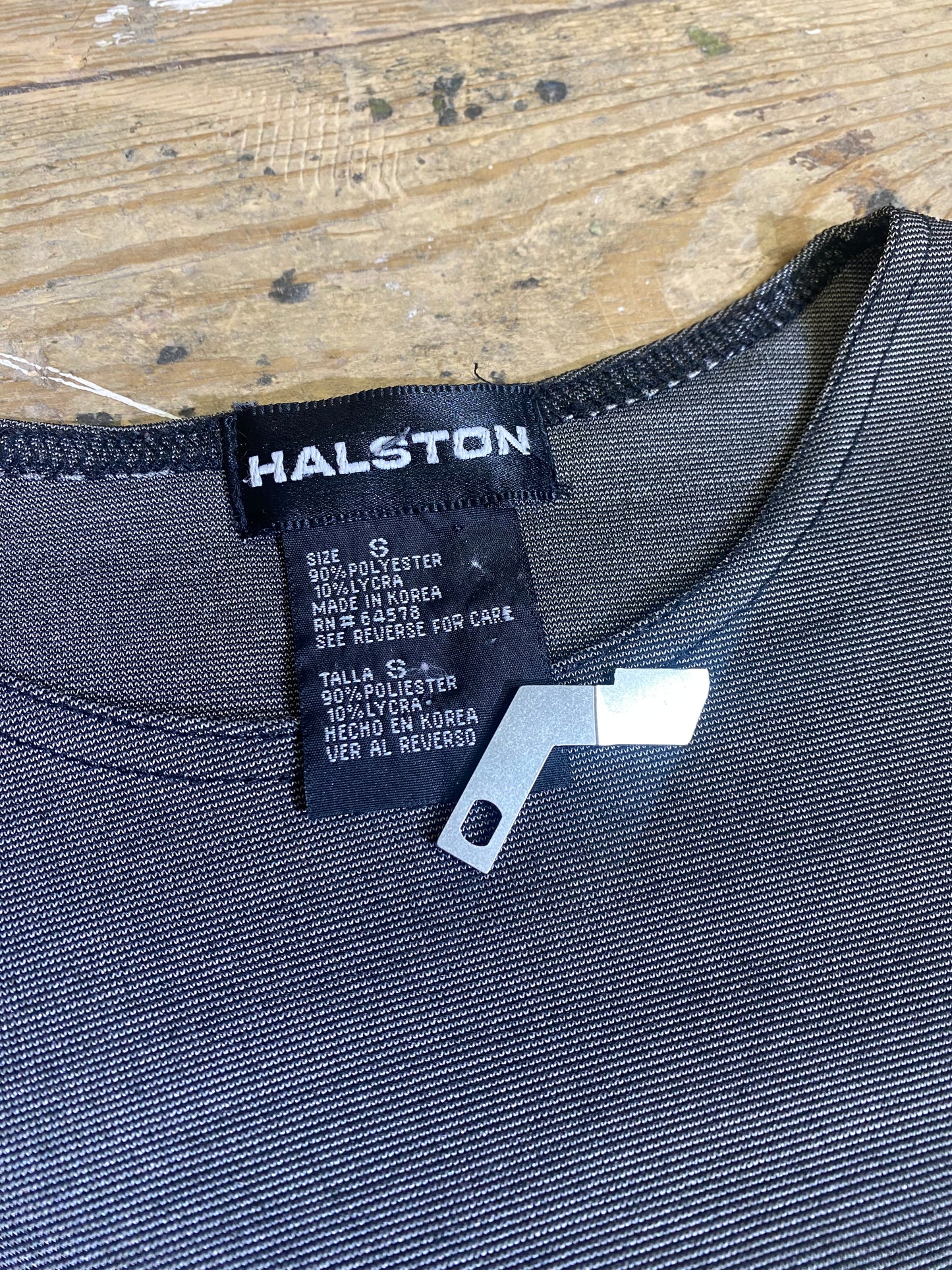 Y2K Era Metallic Stretch Long Sleeve T-Shirt by Halston