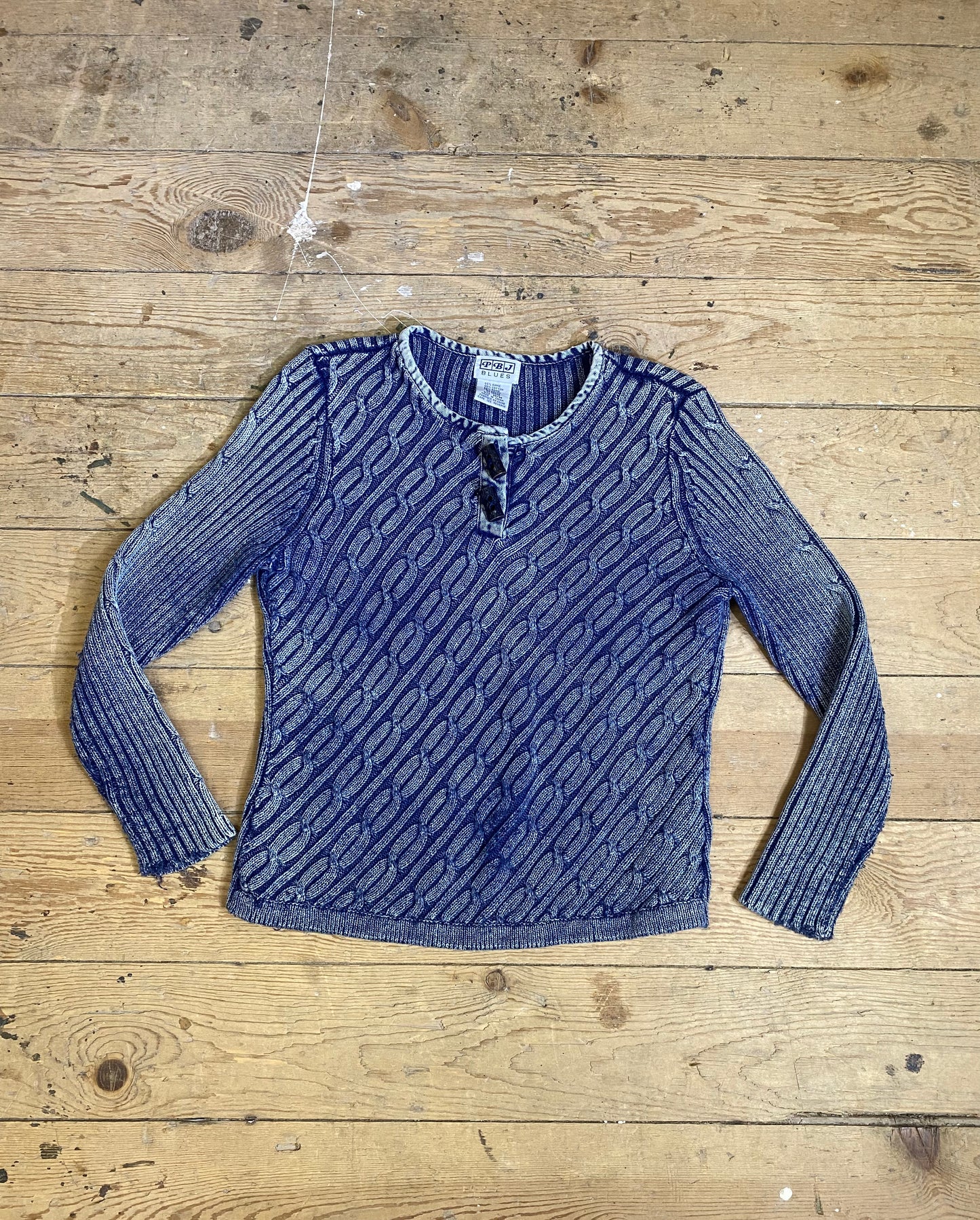 1990s Henley Knit Acid Wash Sweater by PBJ Blues