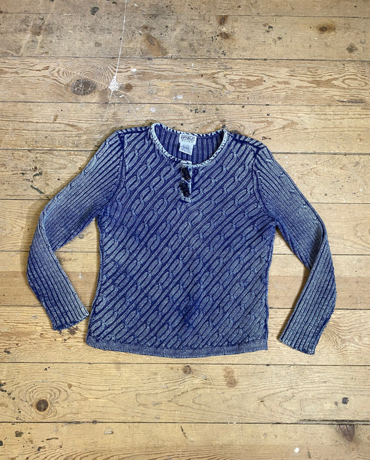 1990s Henley Knit Acid Wash Sweater by PBJ Blues