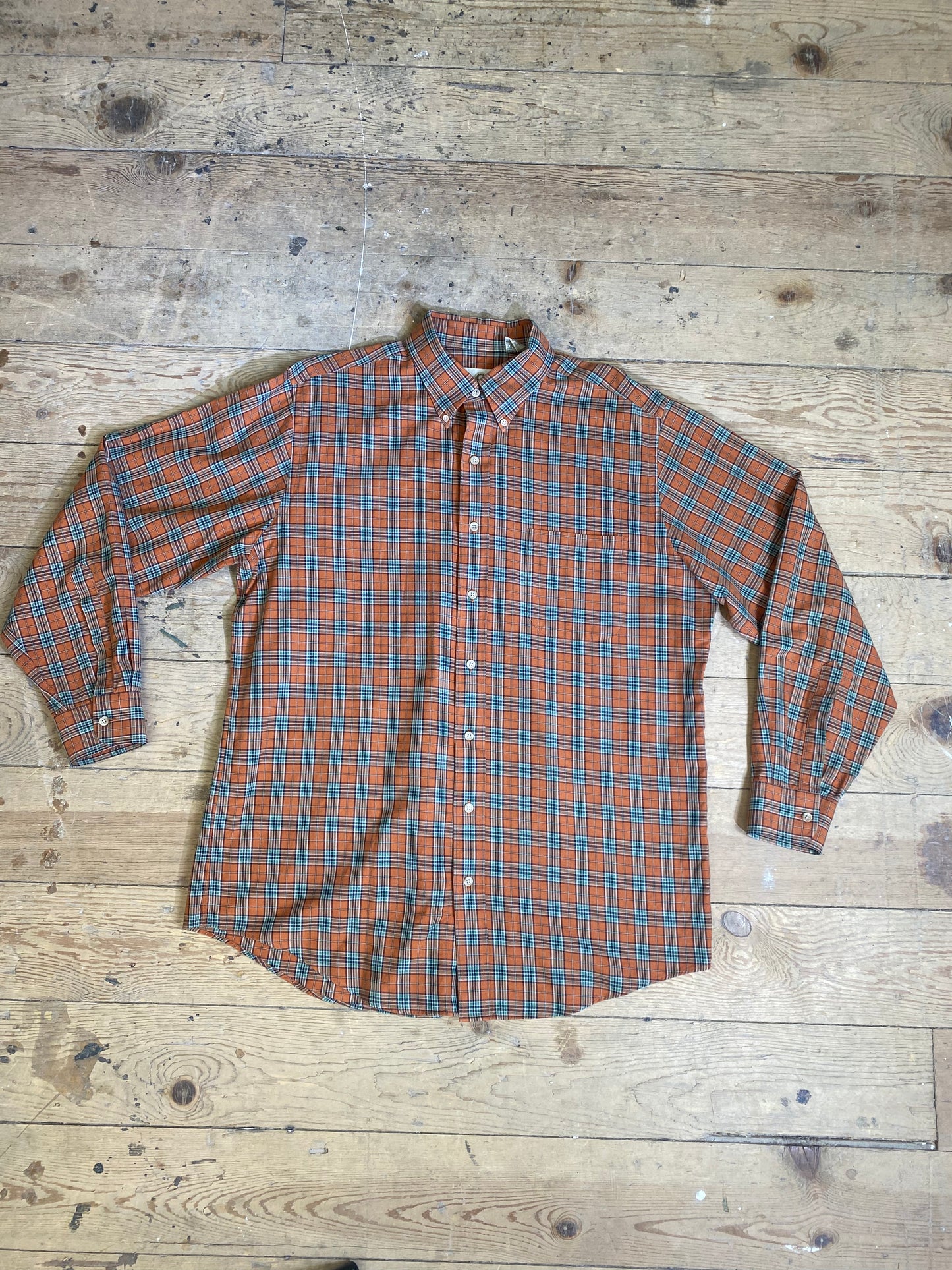 Orange Plaid Wool Blend Button-Up Shirt by Viyella