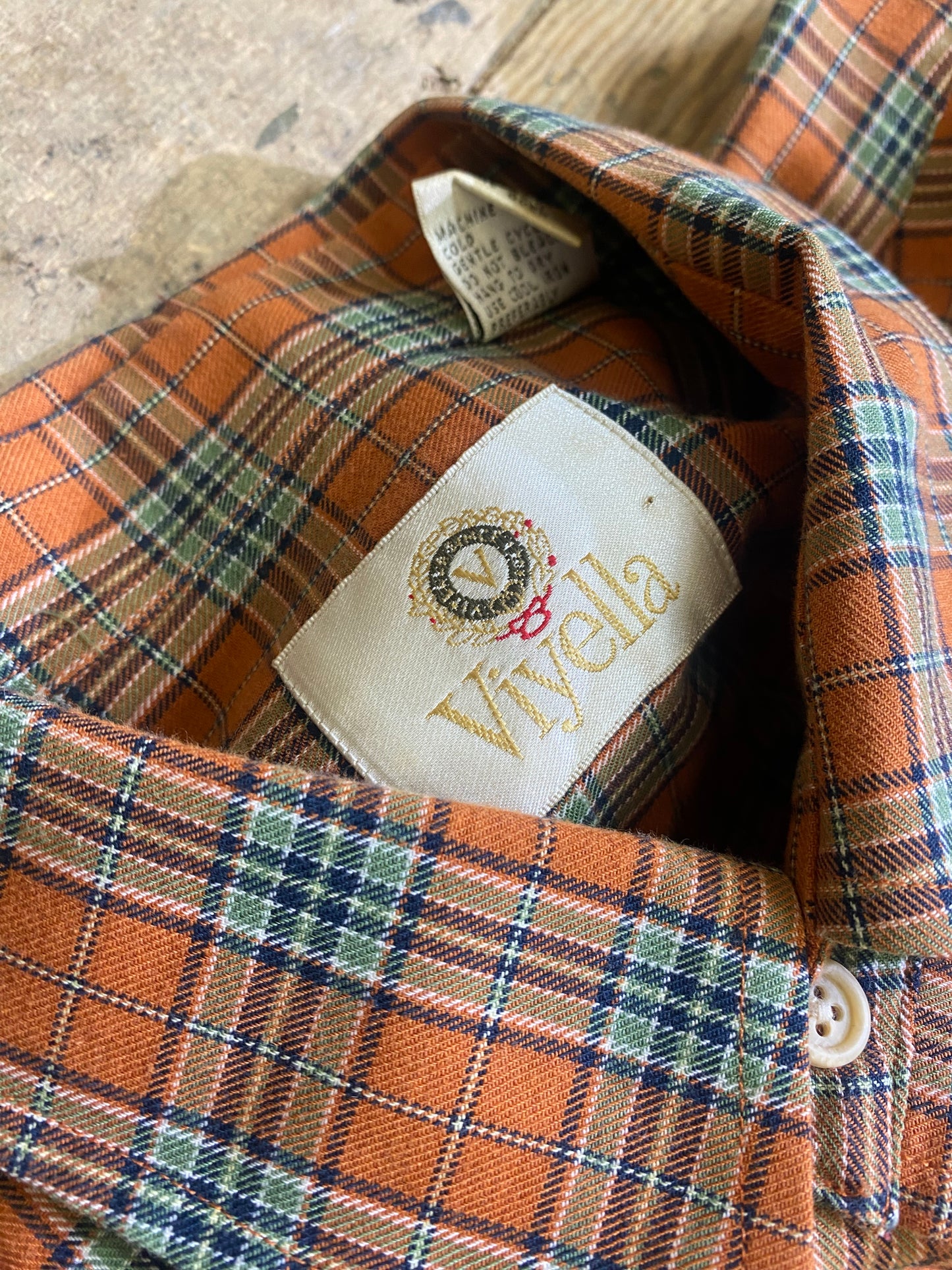 Orange Plaid Wool Blend Button-Up Shirt by Viyella