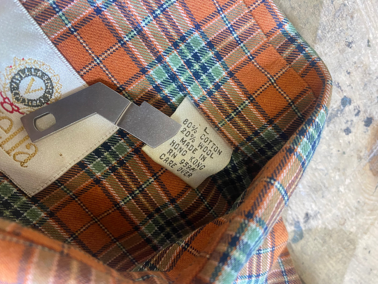 Orange Plaid Wool Blend Button-Up Shirt by Viyella