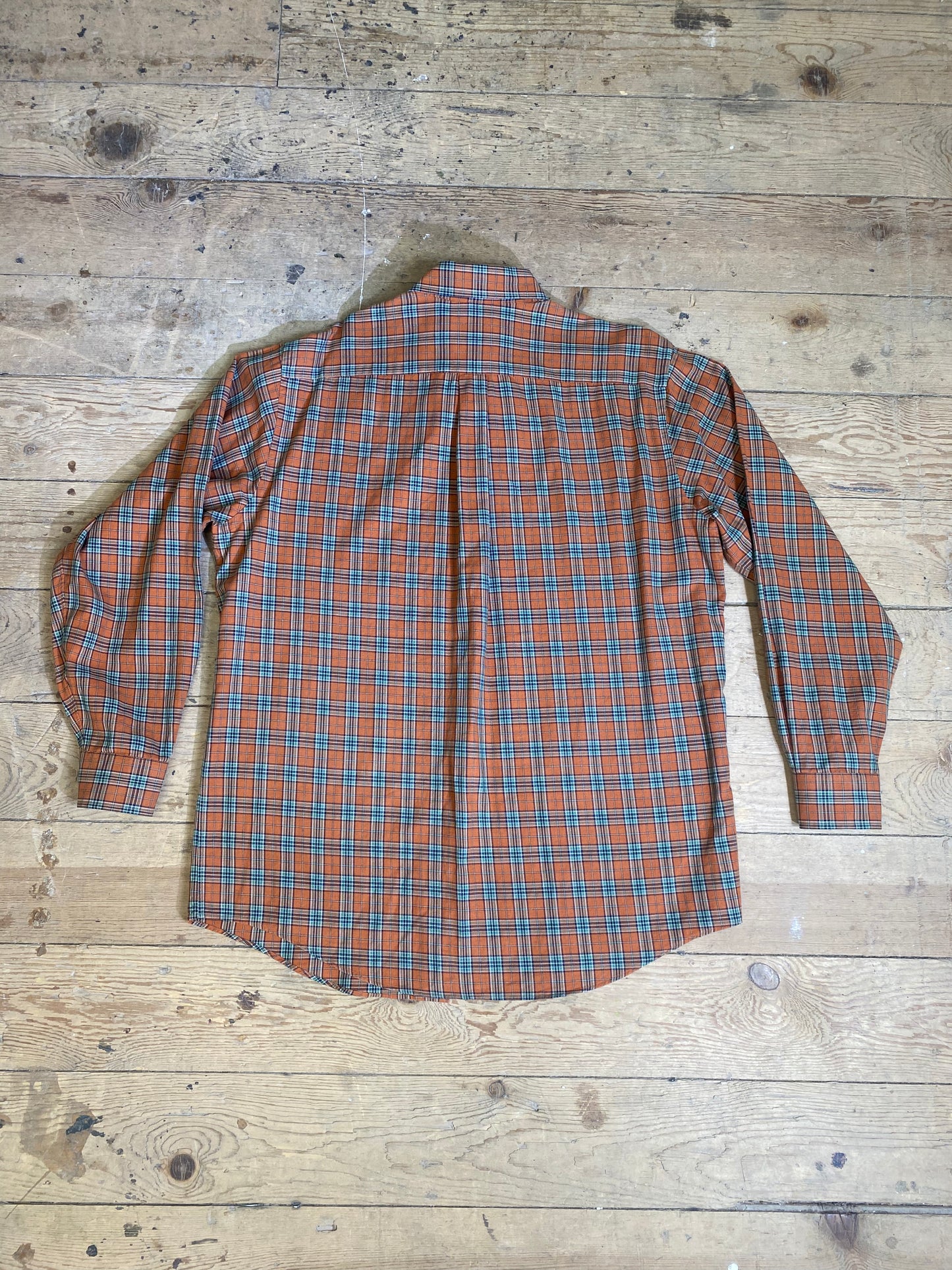 Orange Plaid Wool Blend Button-Up Shirt by Viyella