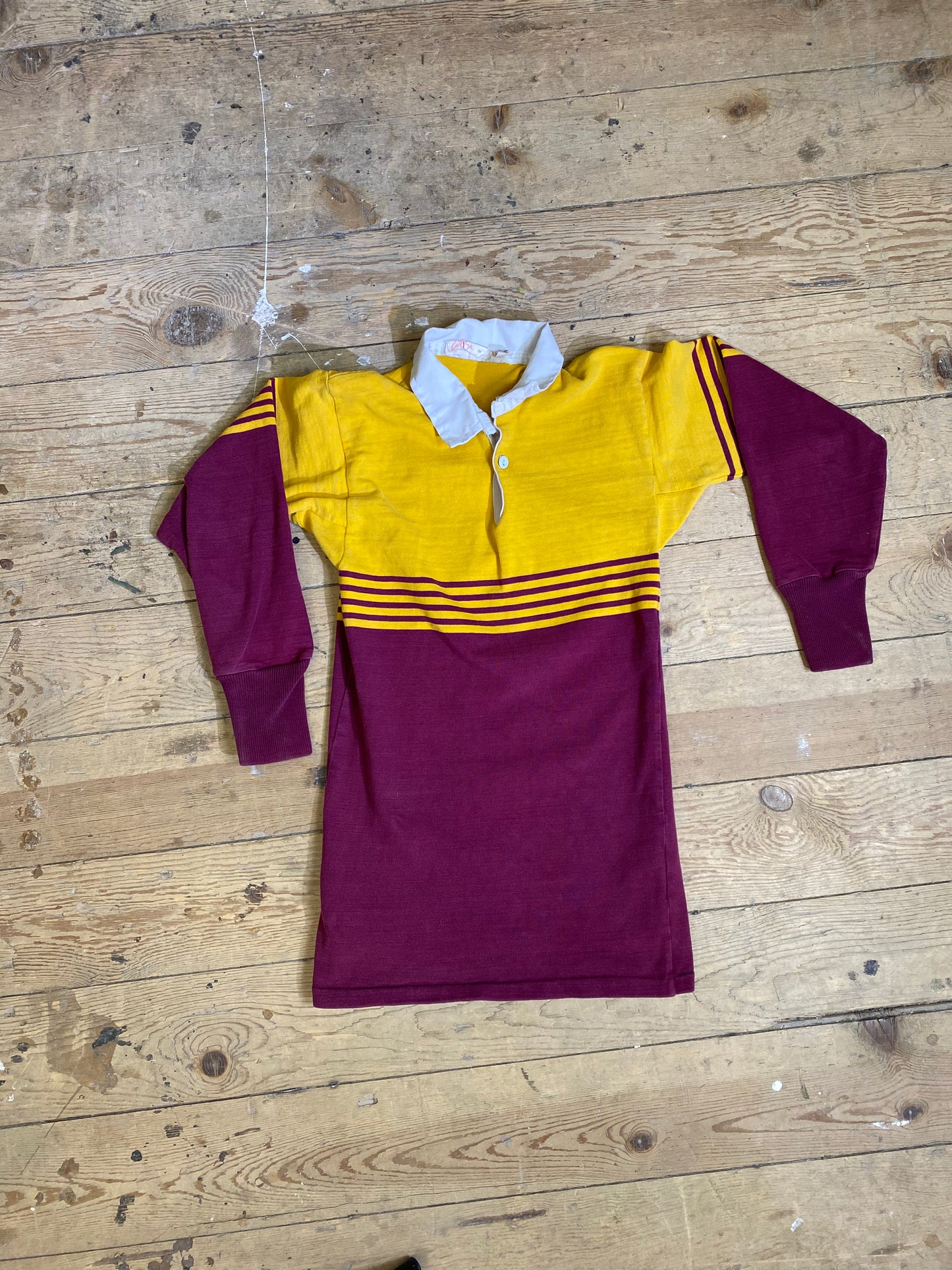 Vintage Yellow and Maroon Rugby Polo Shirt by Gold Medallion