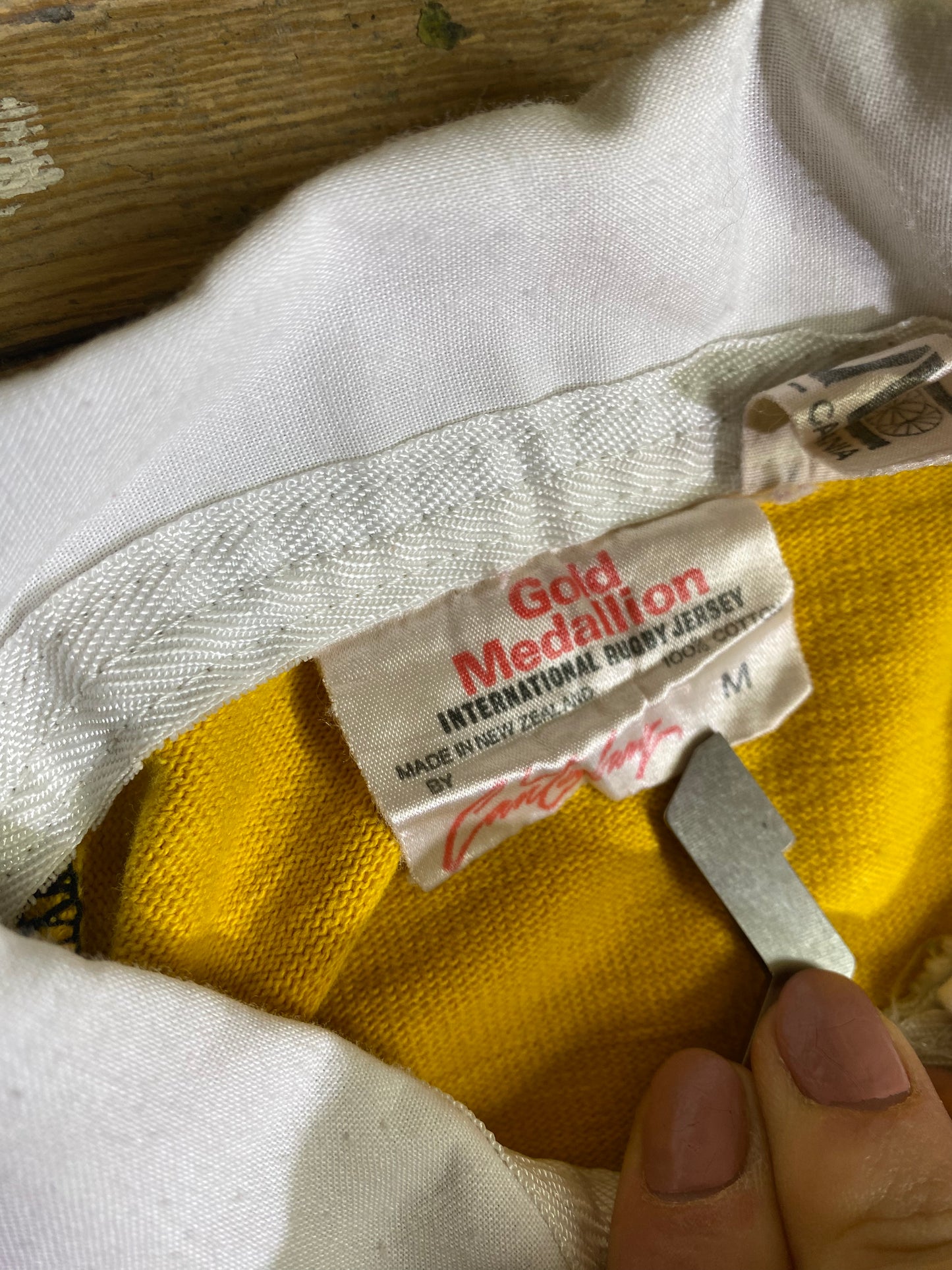 Vintage Yellow and Maroon Rugby Polo Shirt by Gold Medallion