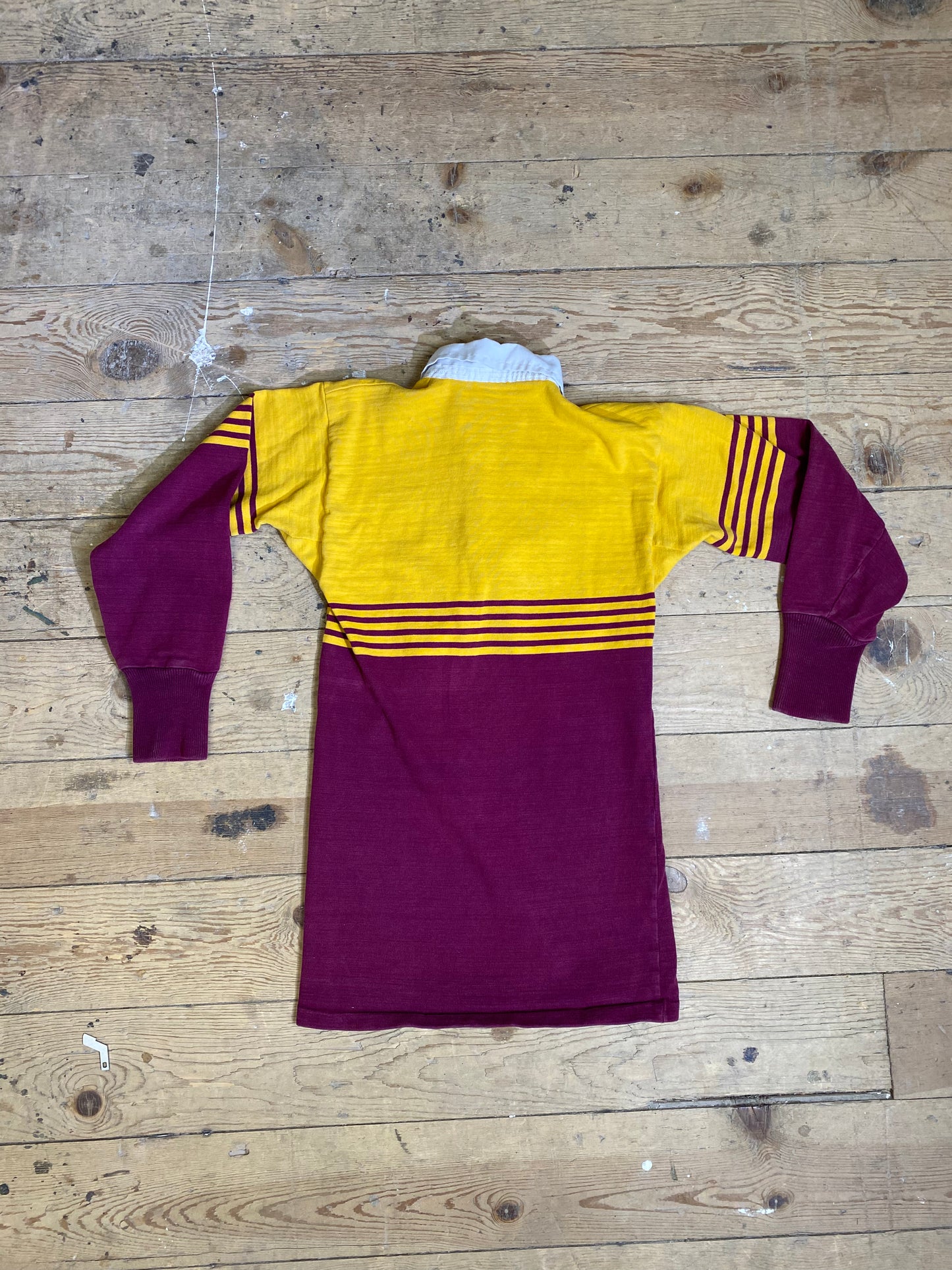 Vintage Yellow and Maroon Rugby Polo Shirt by Gold Medallion