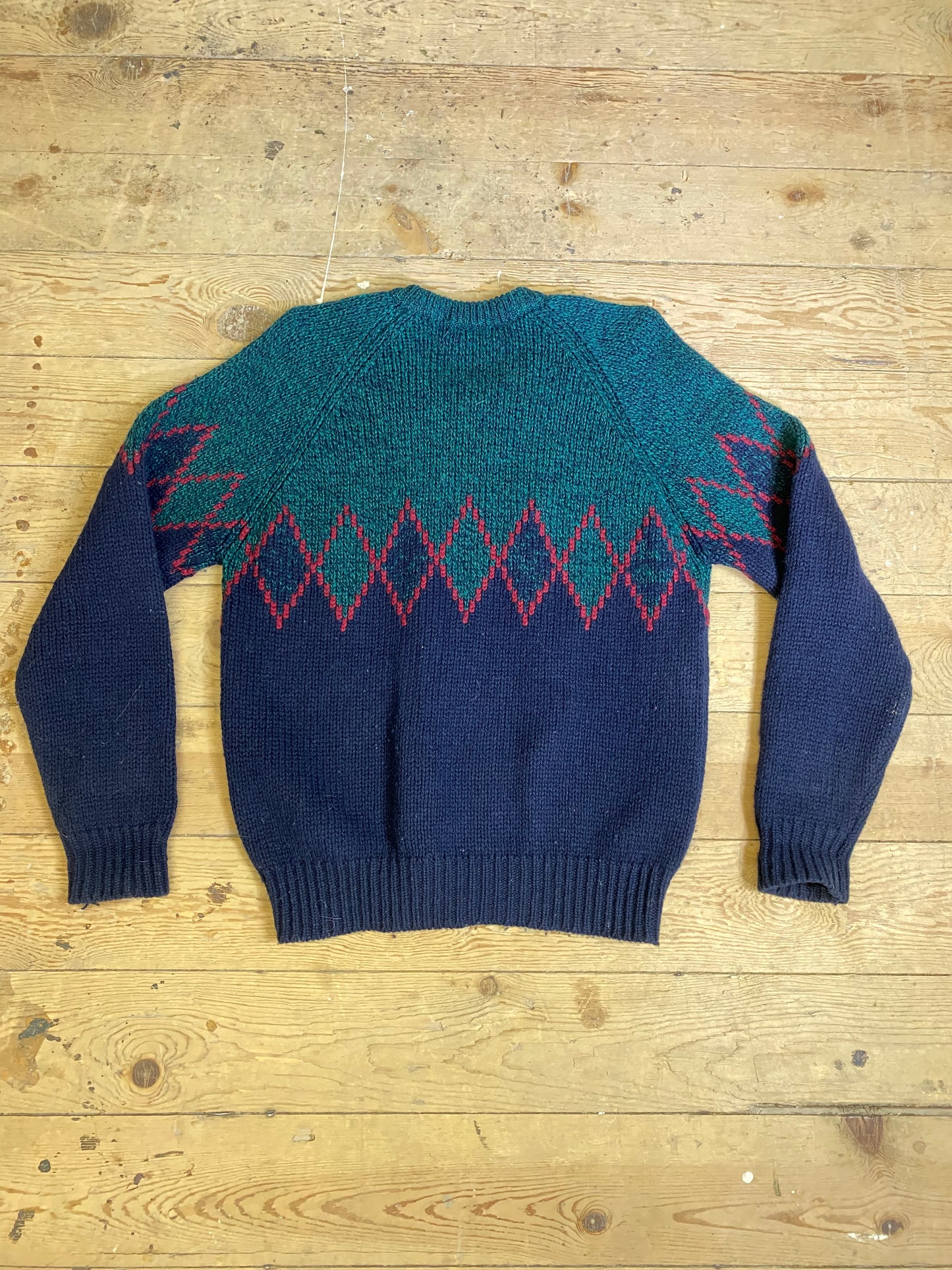 1990s Diamond Argyle Zip-Up Wool Sweater by GAP