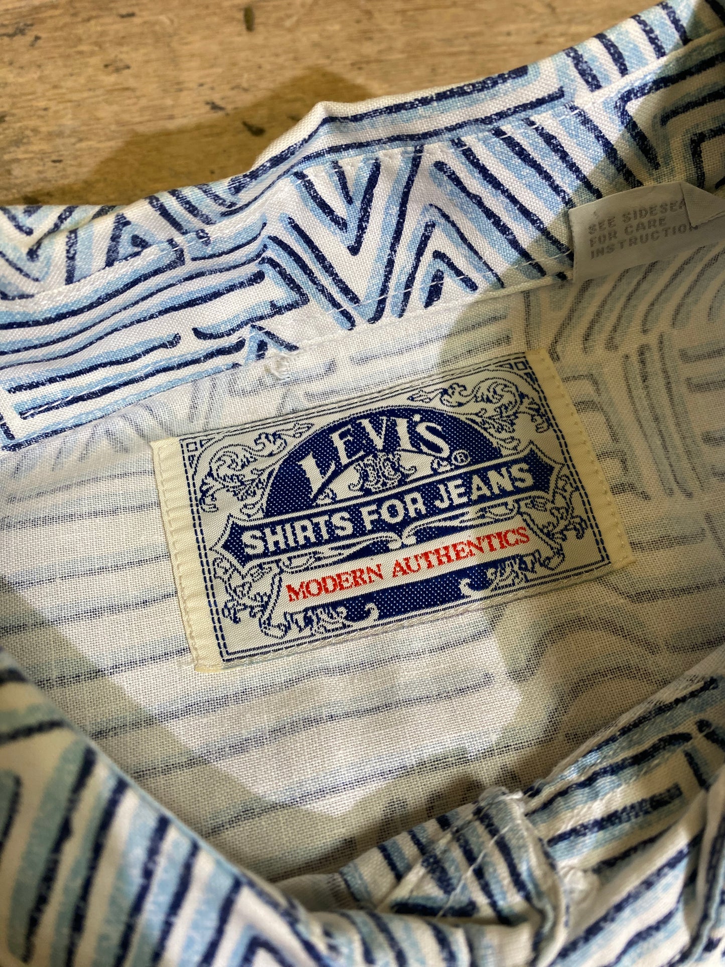 1990s Blue Patterned Button Up Shirt by Levi's