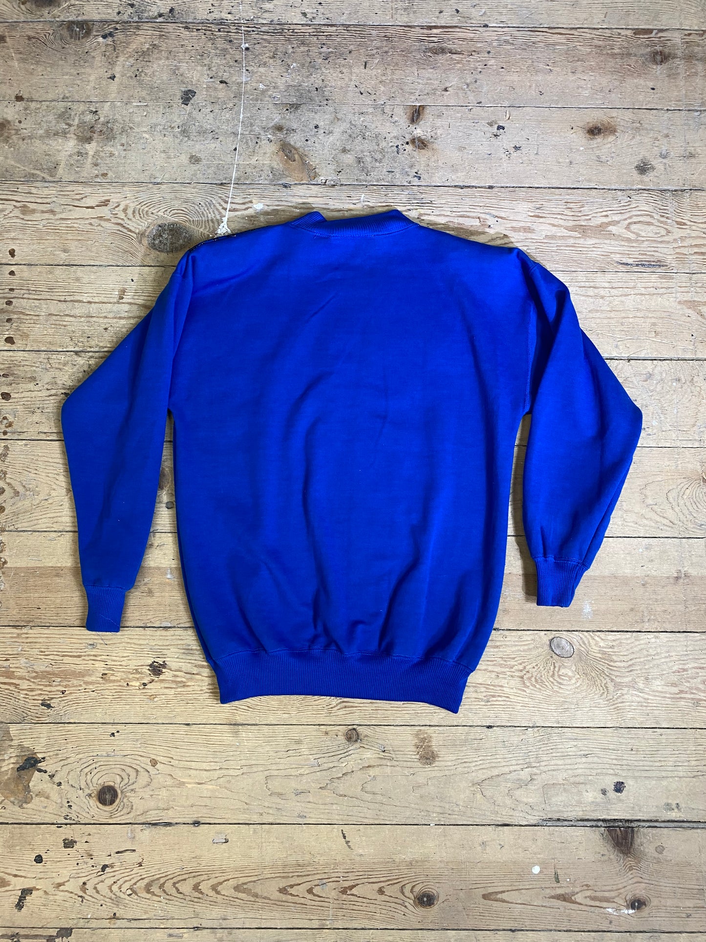 1980s Deadstock Royal Blue Mock Neck Abstract Pullover by Extravaganza