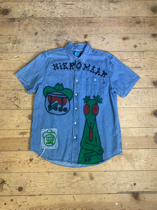 Space Creature Denim Patch Short Sleeve Button-Down OBEY by Hieromaar