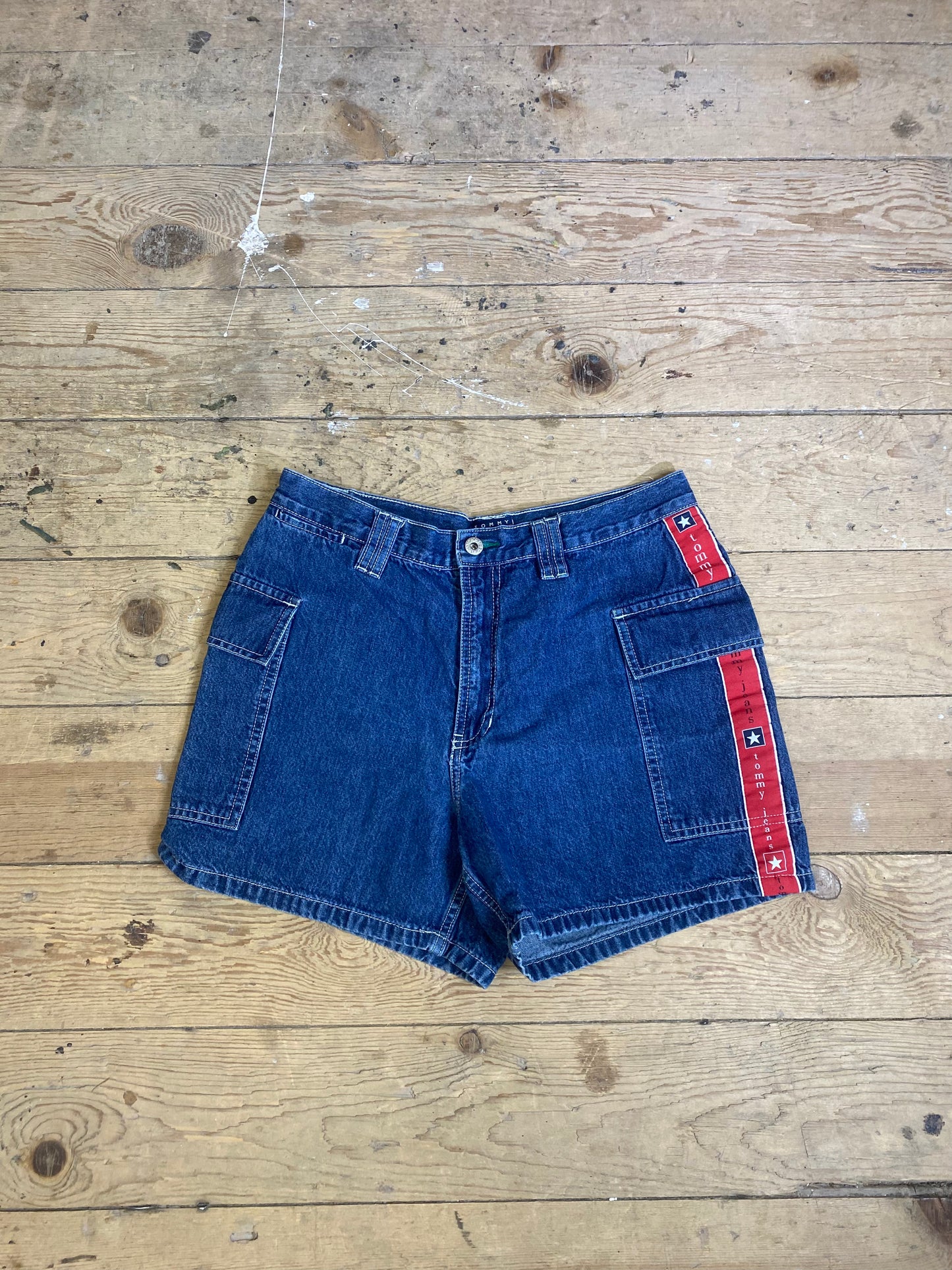 Y2K Era Mid-Wash Denim Cargo Shorts By Tommy Hilfiger