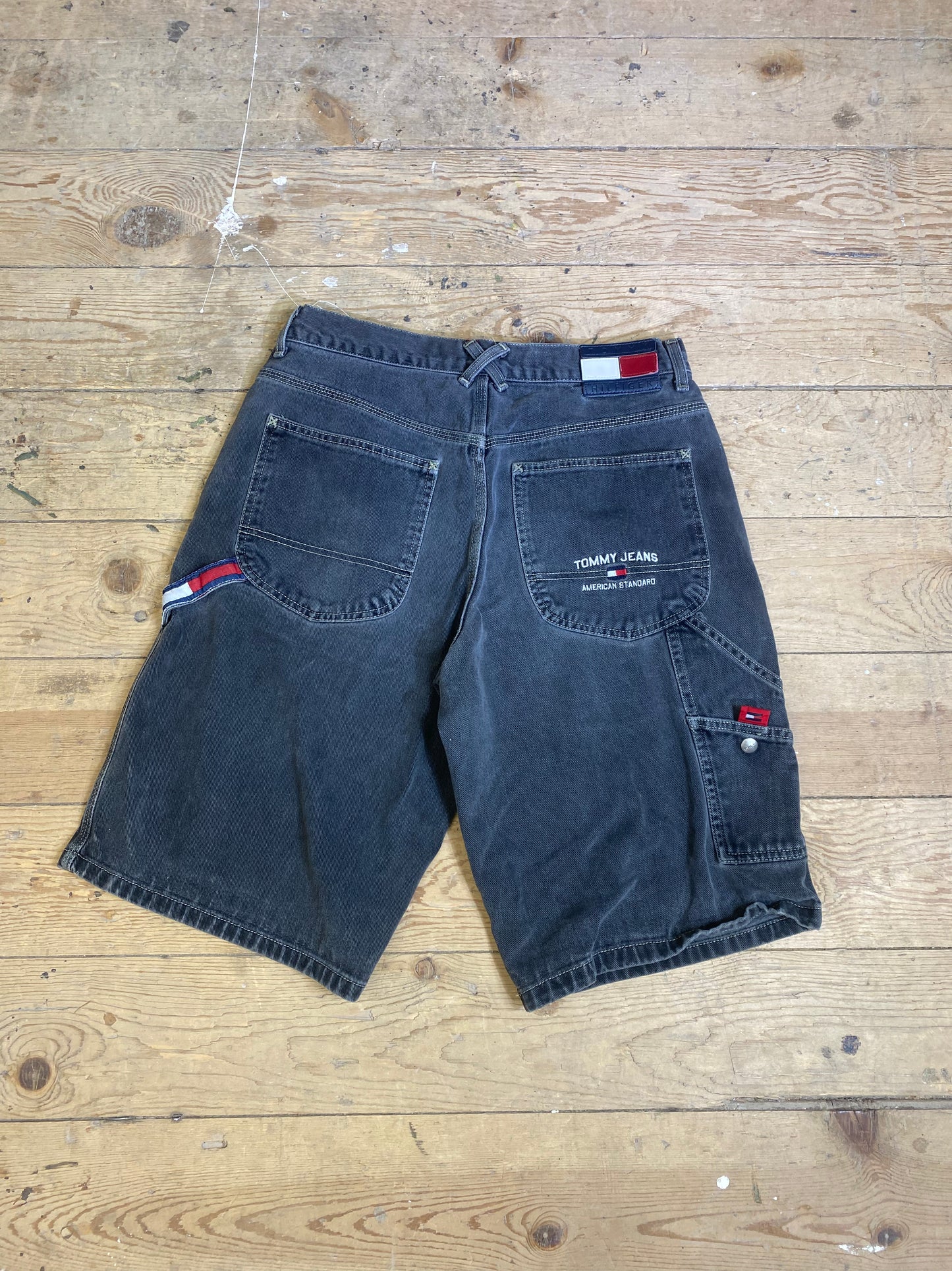 1990s Black Denim Cargo Shorts by Tommy Hilfiger