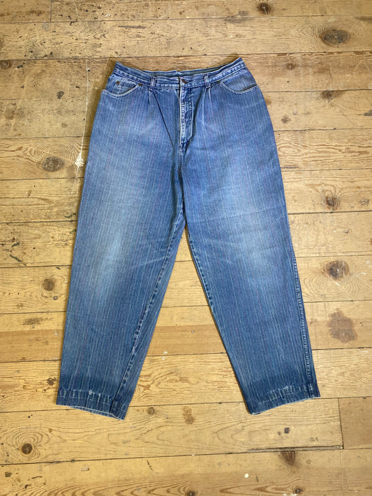 1980s-1990s Rainbow Pinstripe Denim Jeans by ADORN