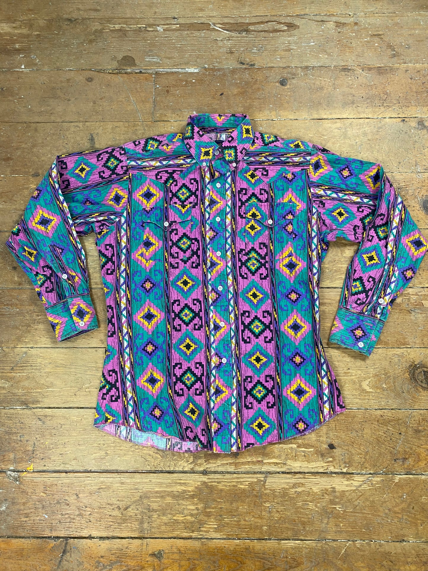 1980s Vibrant Patterned Button Up Shirt by Panhandle Slim